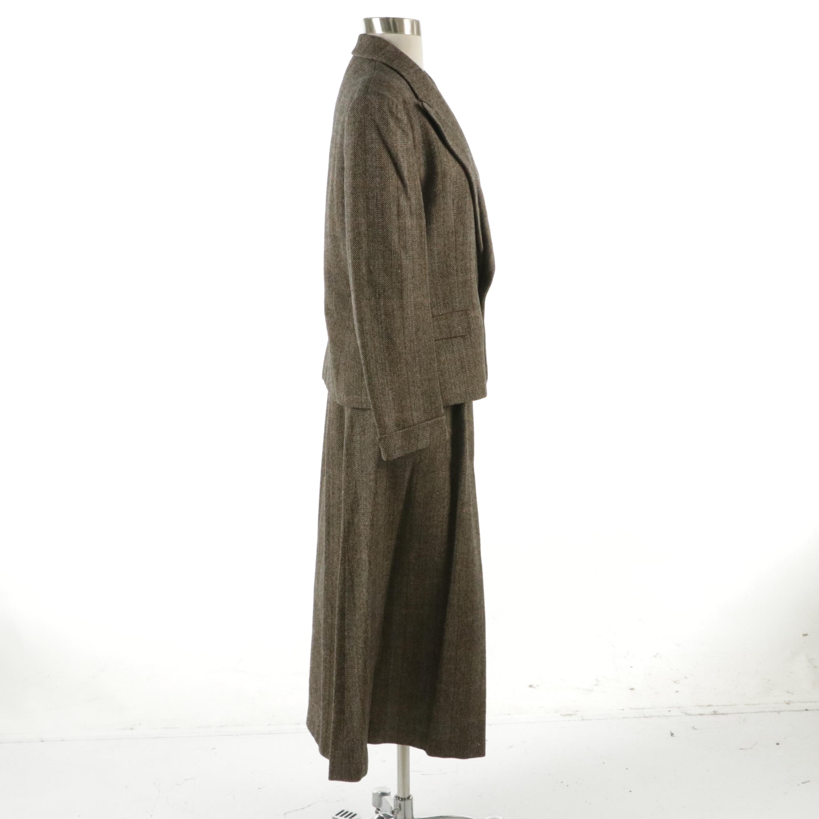 Ralph Lauren Vintage Pleated Skirt Suit in Striped Wool/Silk Blend