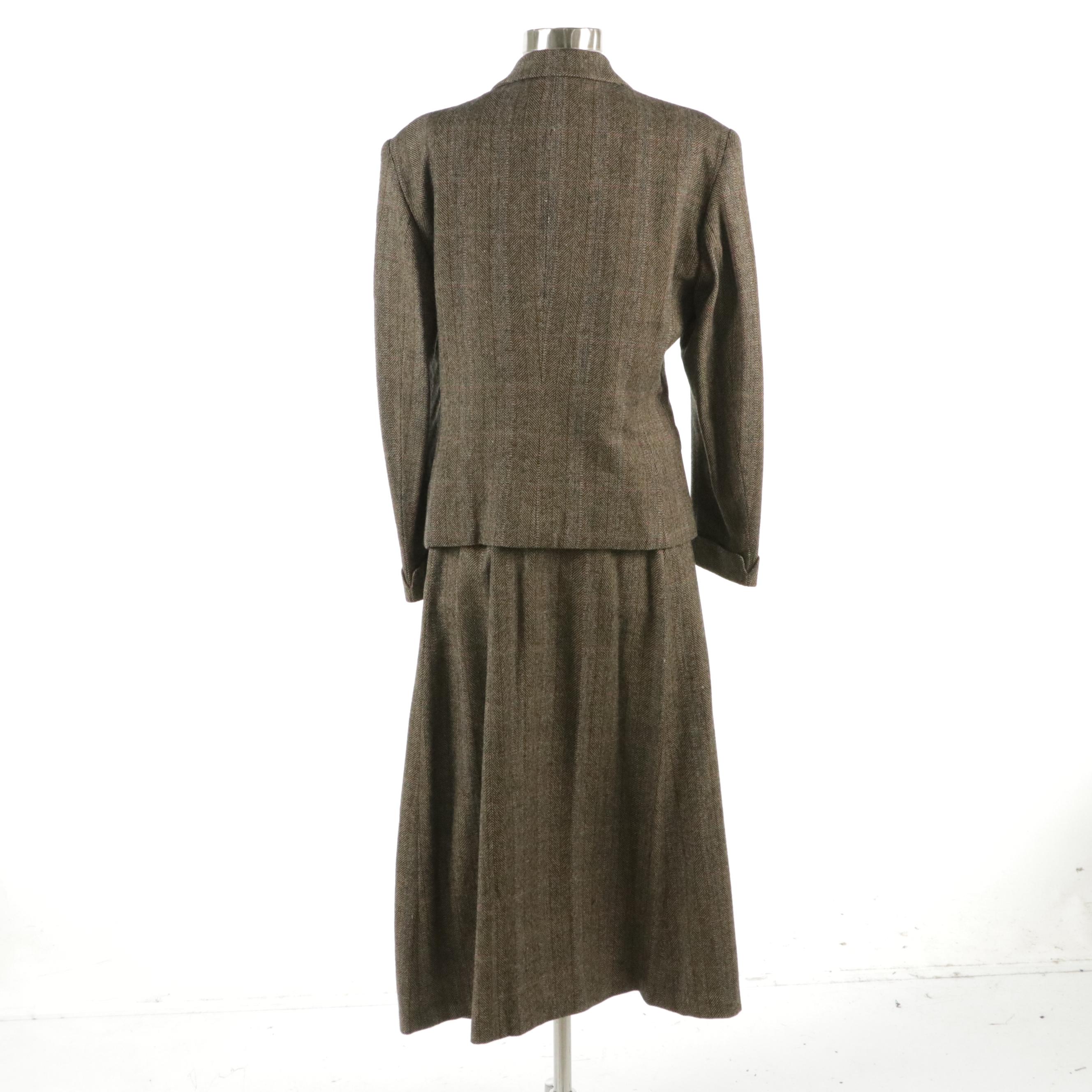 Ralph Lauren Vintage Pleated Skirt Suit in Striped Wool/Silk Blend