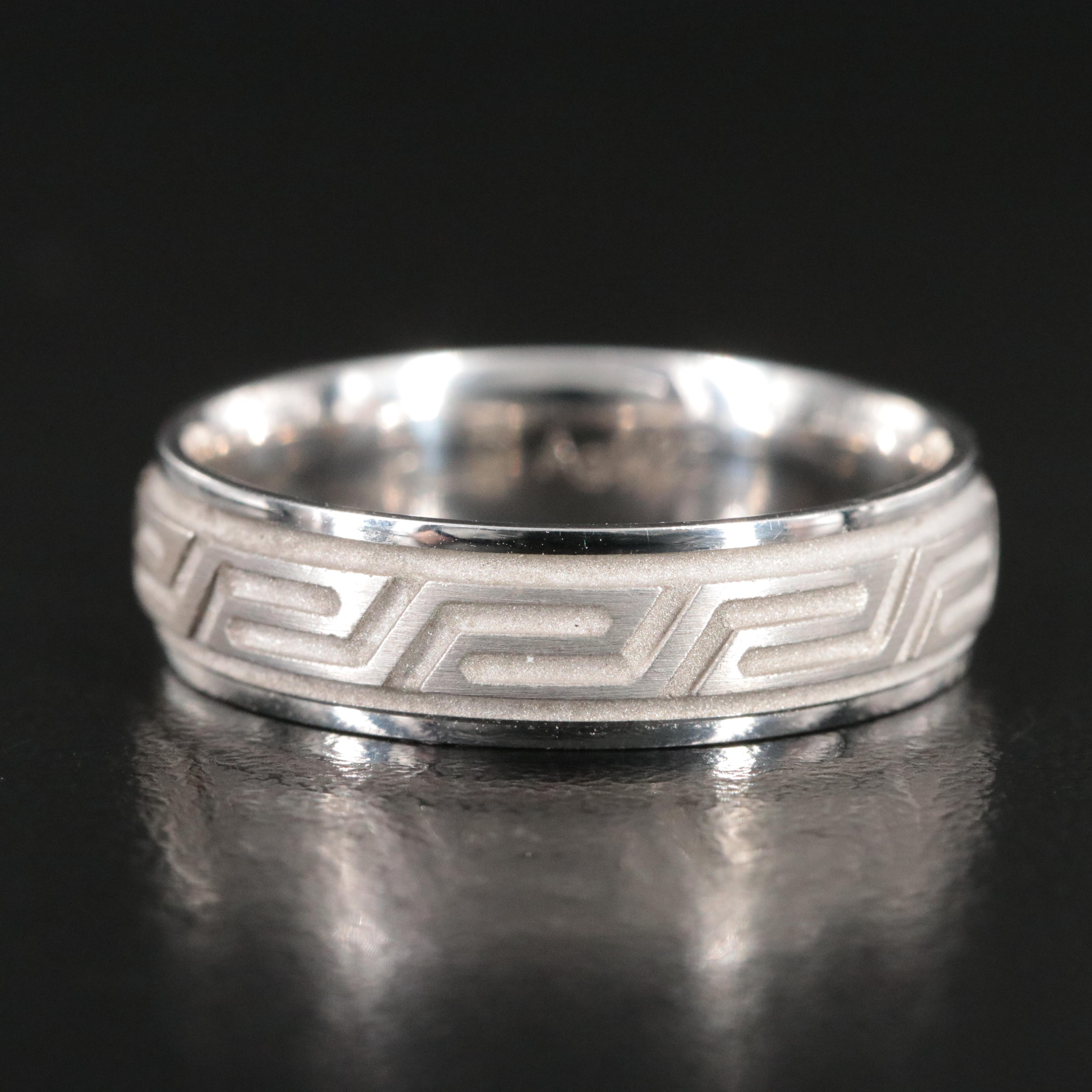 935 Silver Band with Greek Key Design