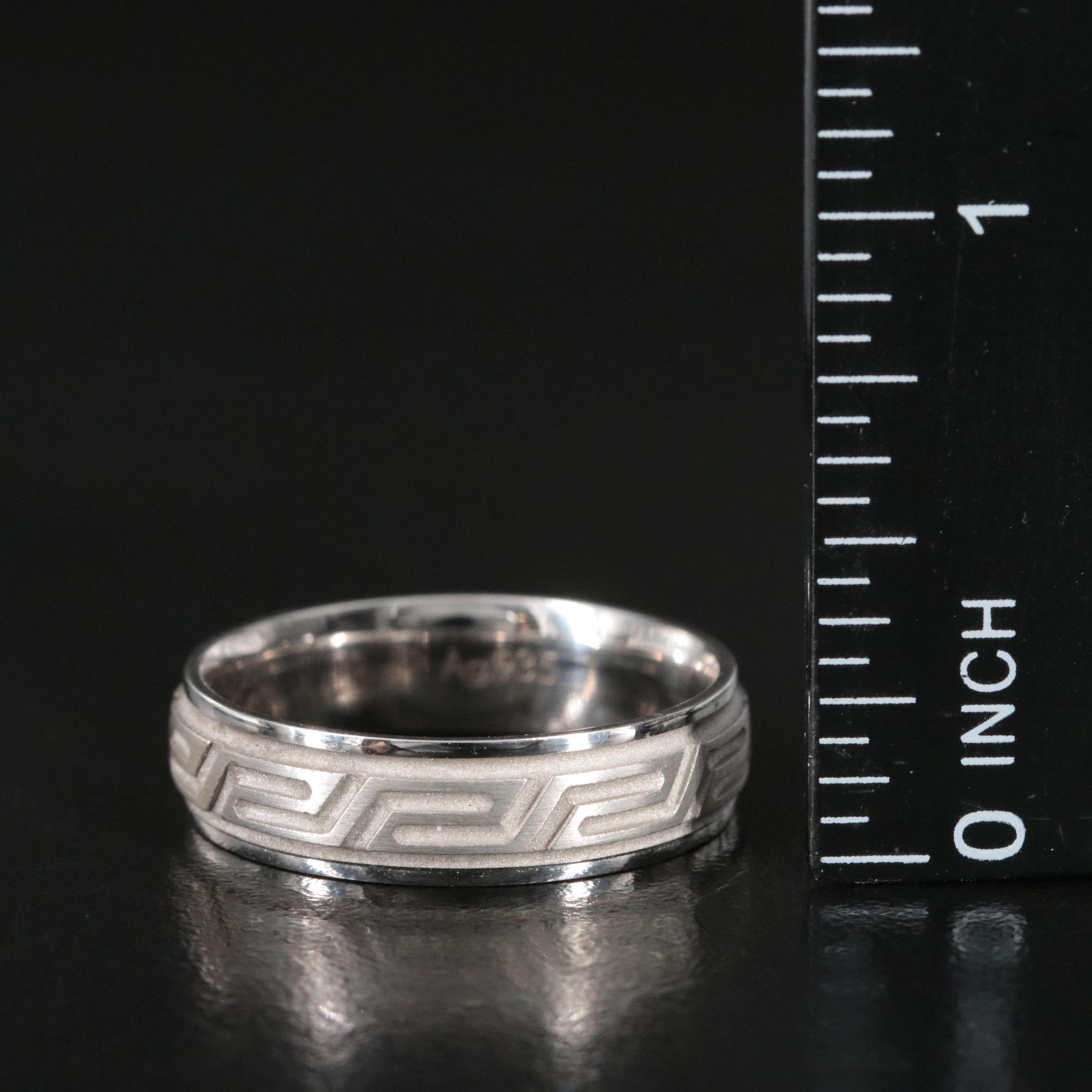 935 Silver Band with Greek Key Design