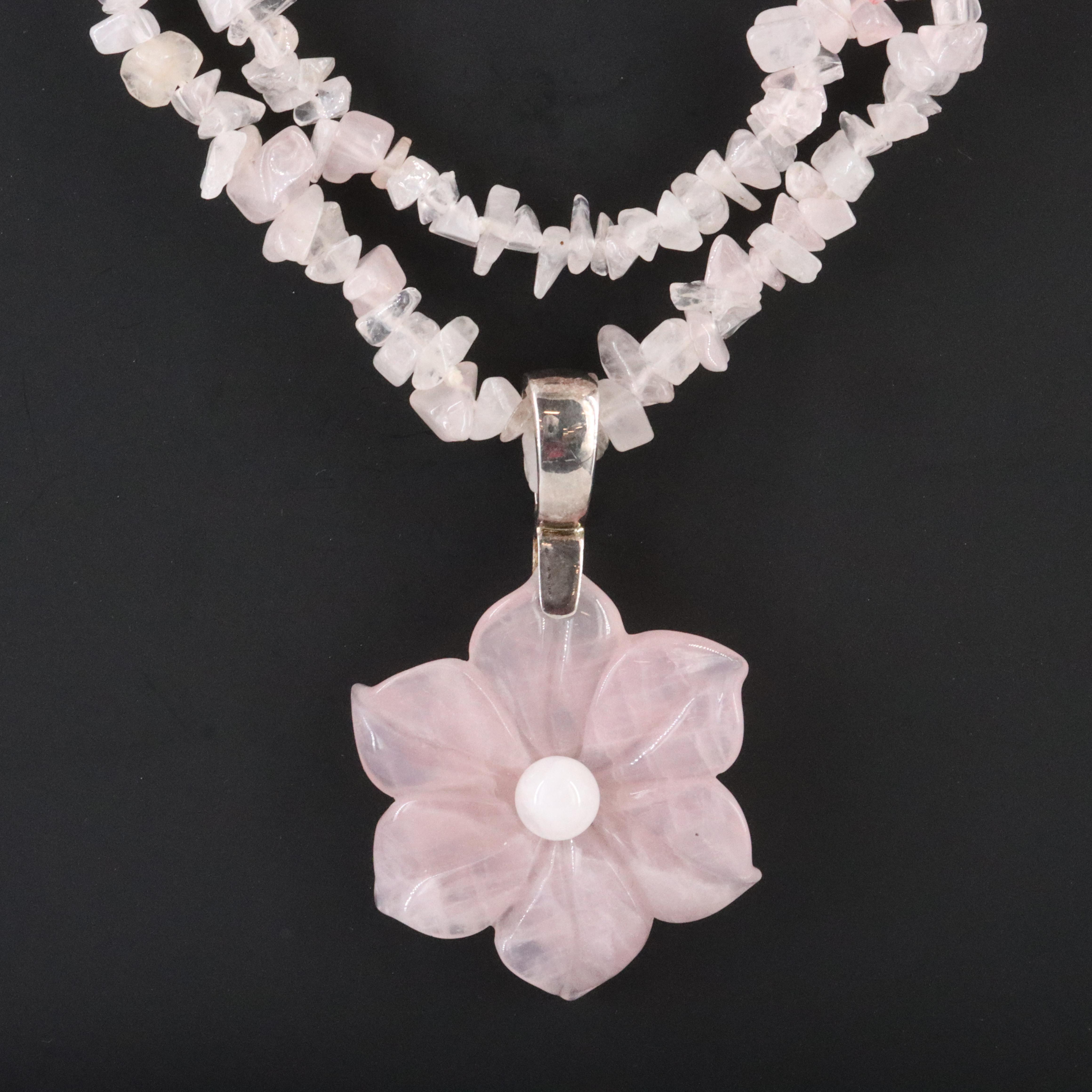 Sterling Rock Crystal Floral Enhancer Pendant Necklace