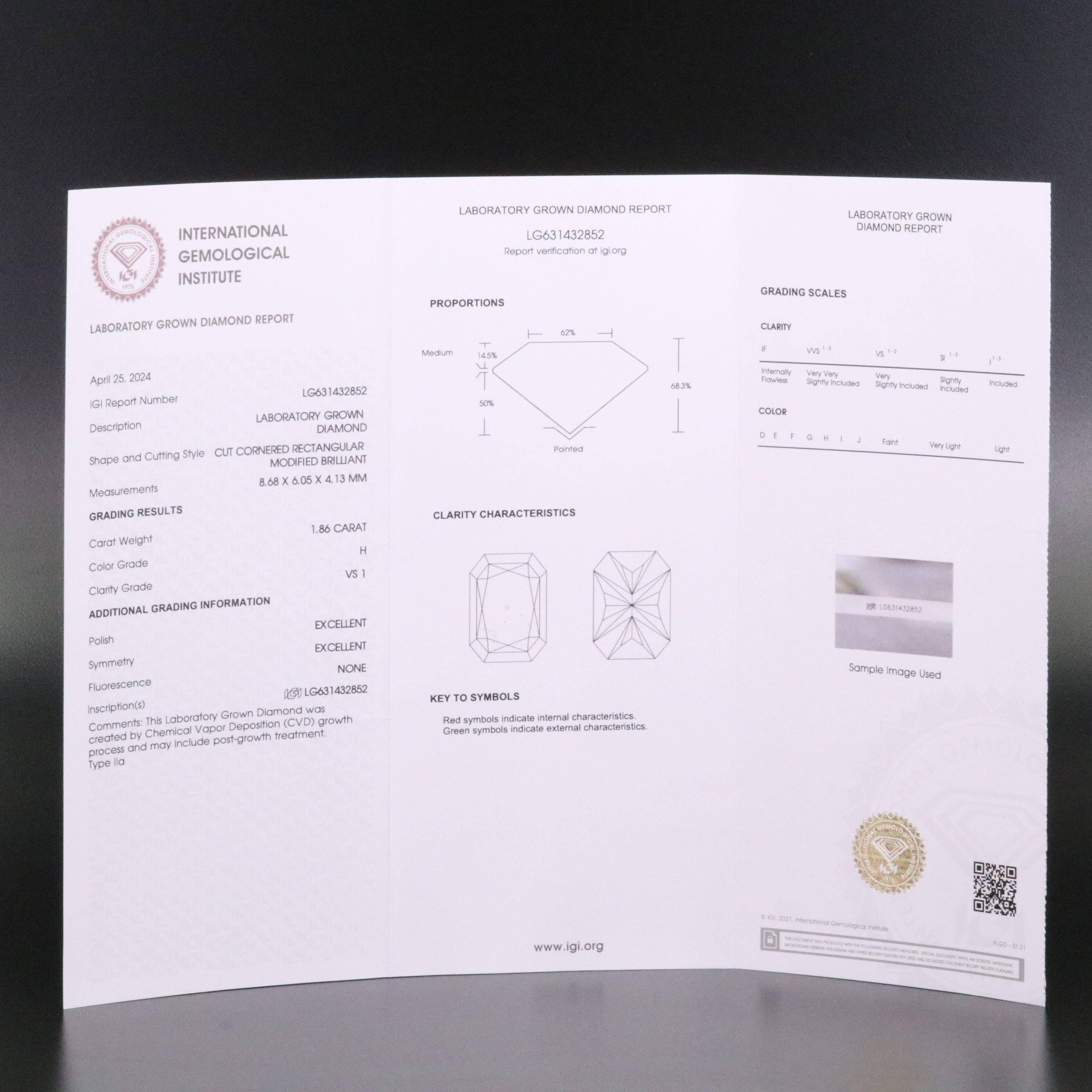 Loose 1.86 CT Lab Grown Diamond with IGI Report