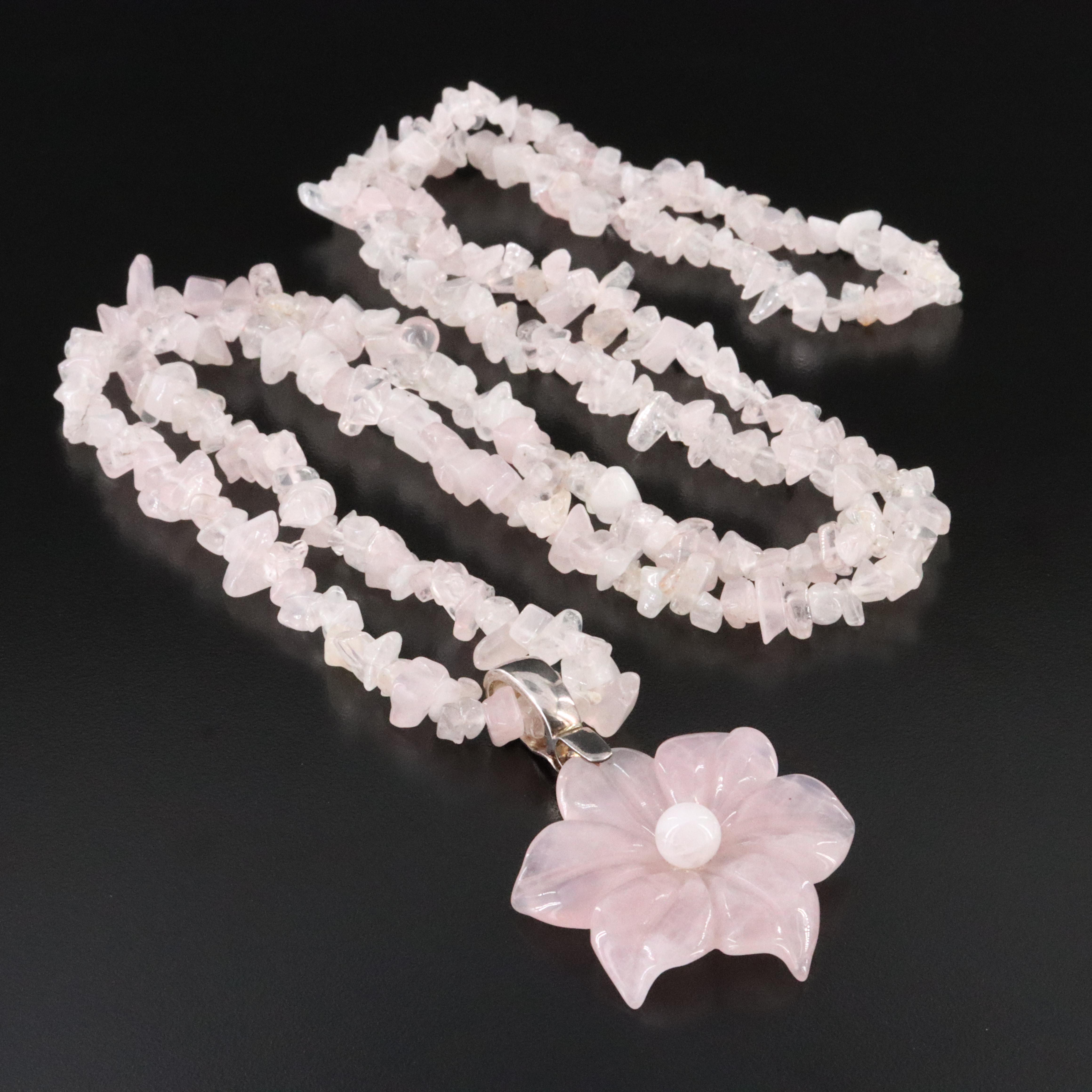 Sterling Rock Crystal Floral Enhancer Pendant Necklace