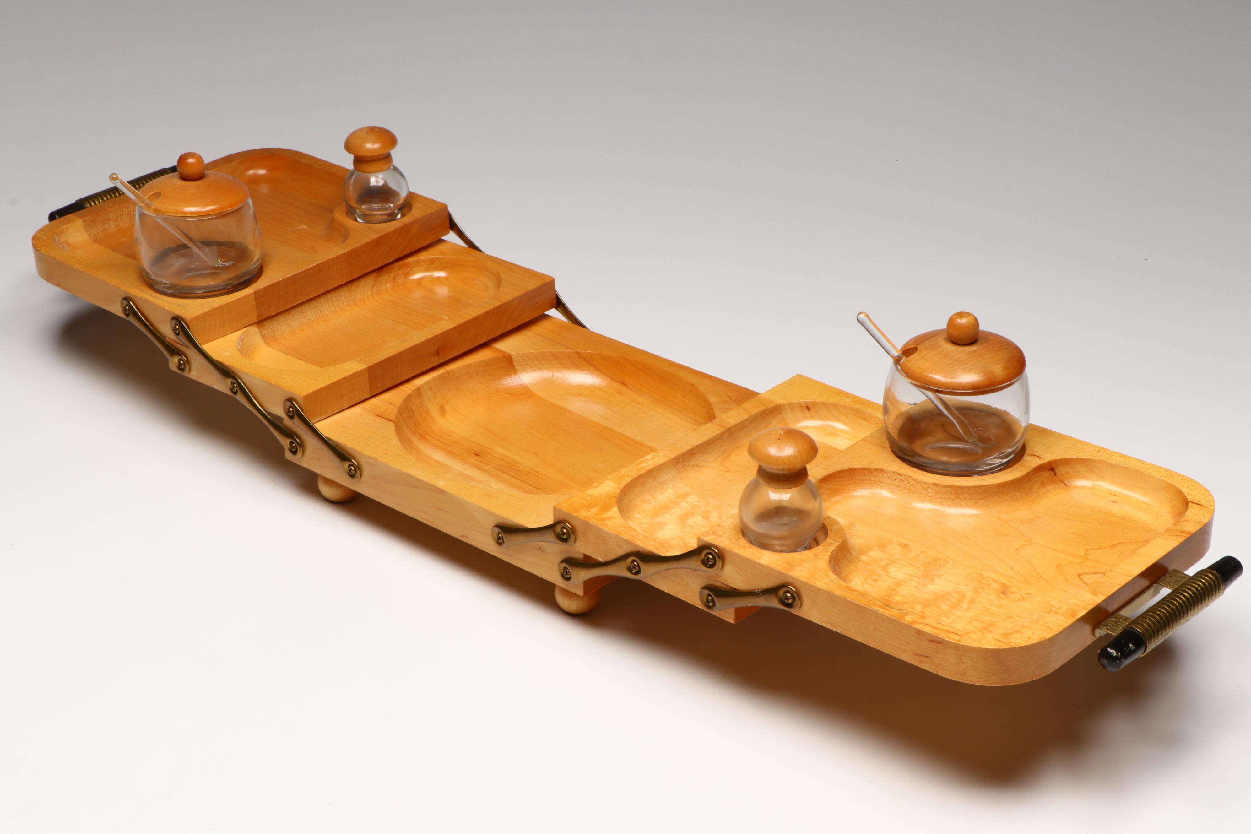 Mid Century Modern Karoff Wood Footed Serving Tray with Margaret Studios Tray