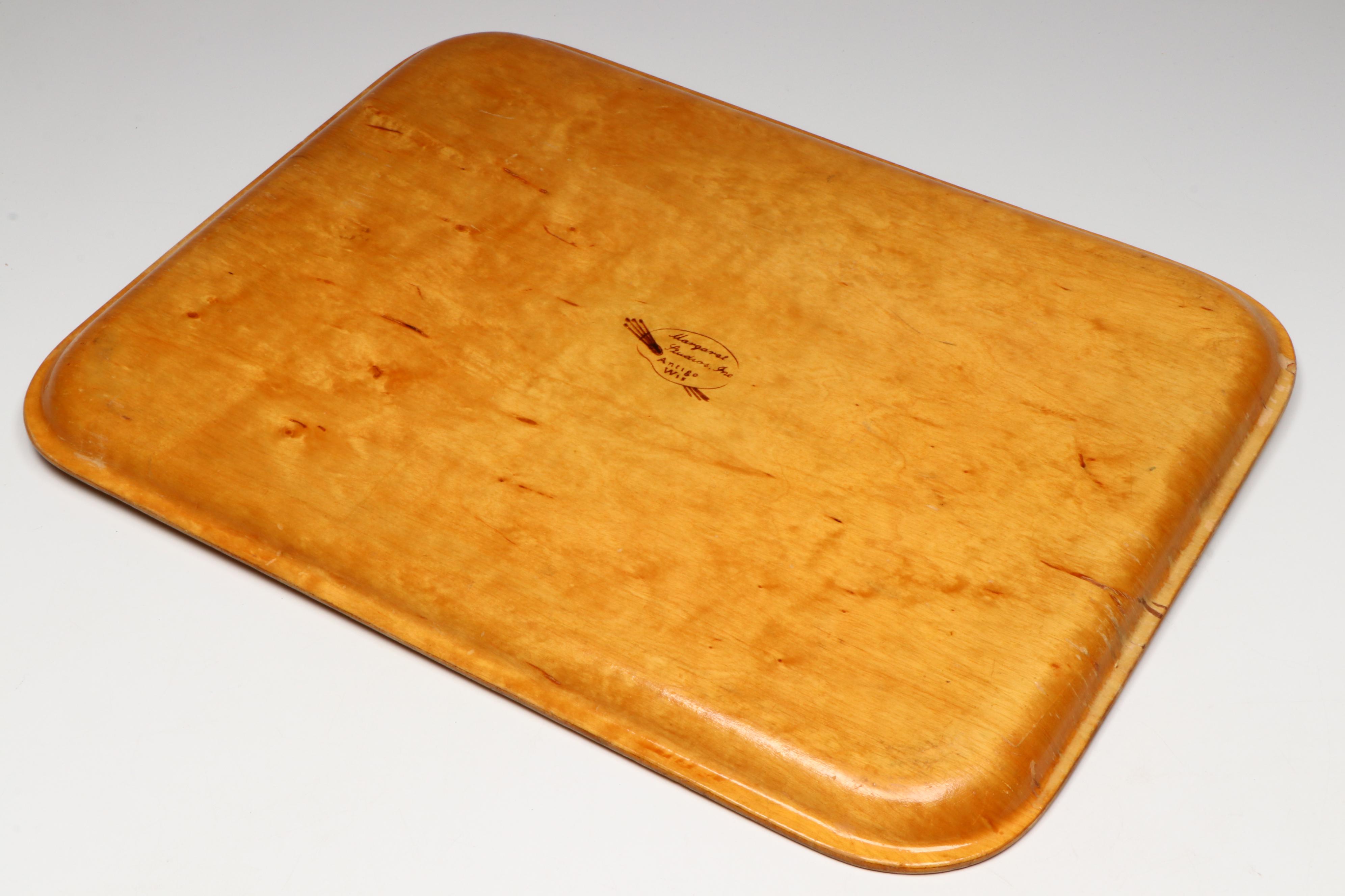 Mid Century Modern Karoff Wood Footed Serving Tray with Margaret Studios Tray
