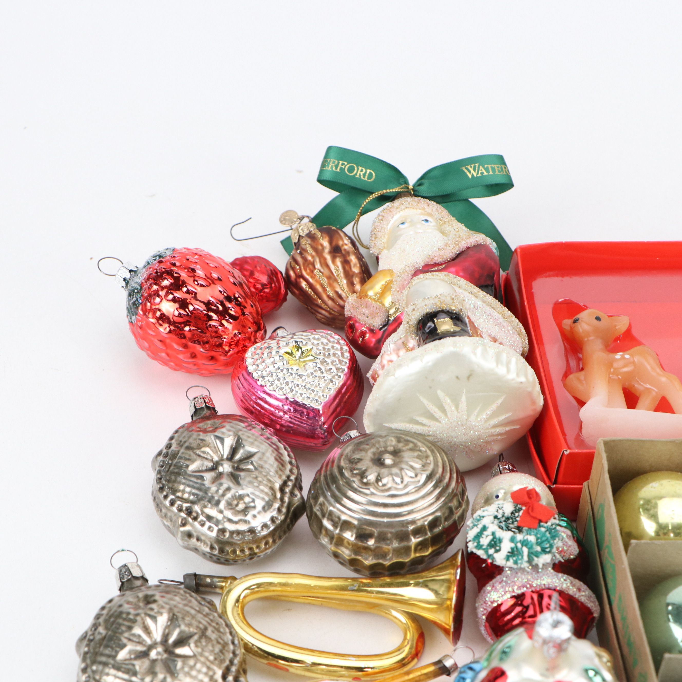 Shiny Brite, Waterford with Other Christmas Ornaments and Candles