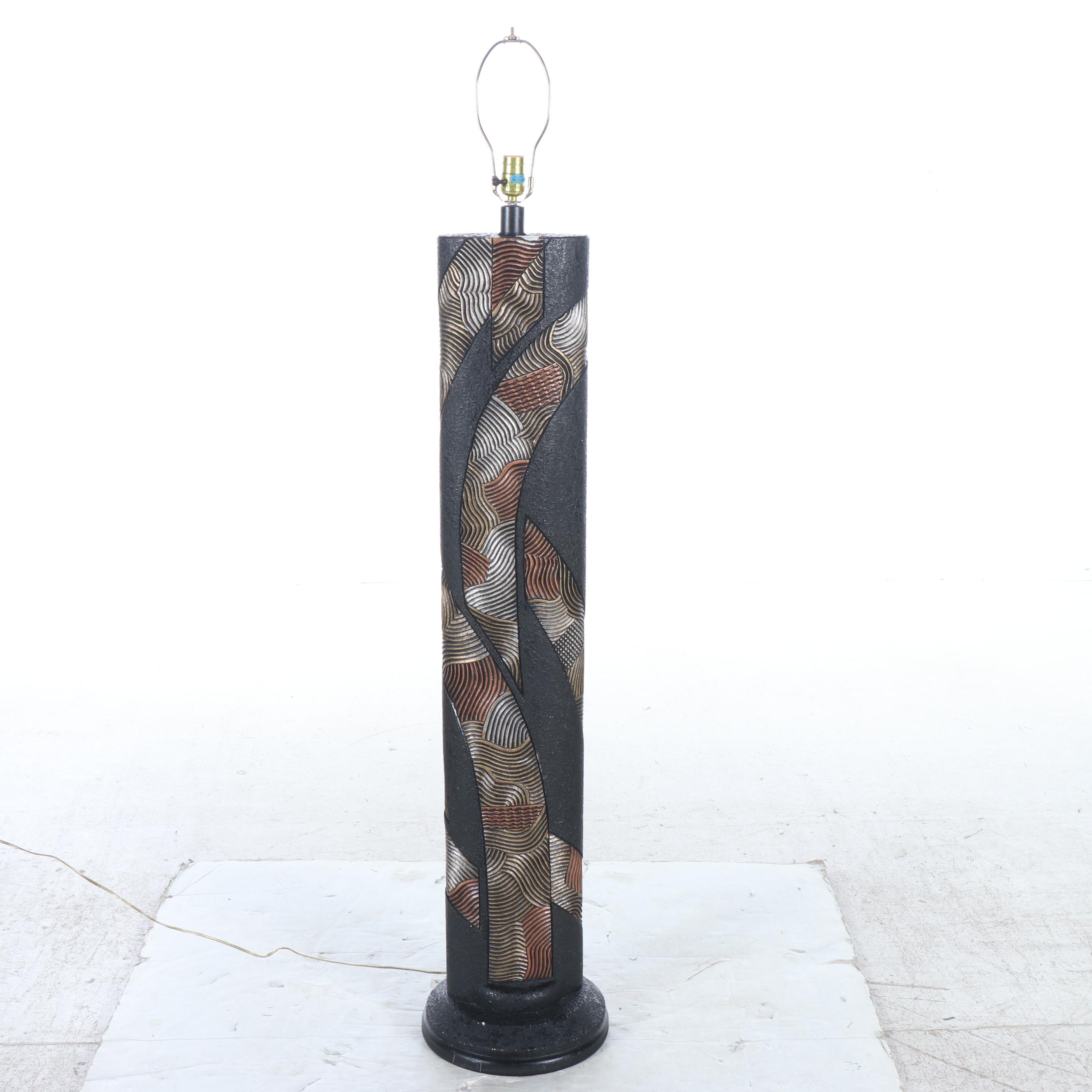 Deco Revival Style Copper, Silver, Brass Finish Floor Lamp & Coolie Shade