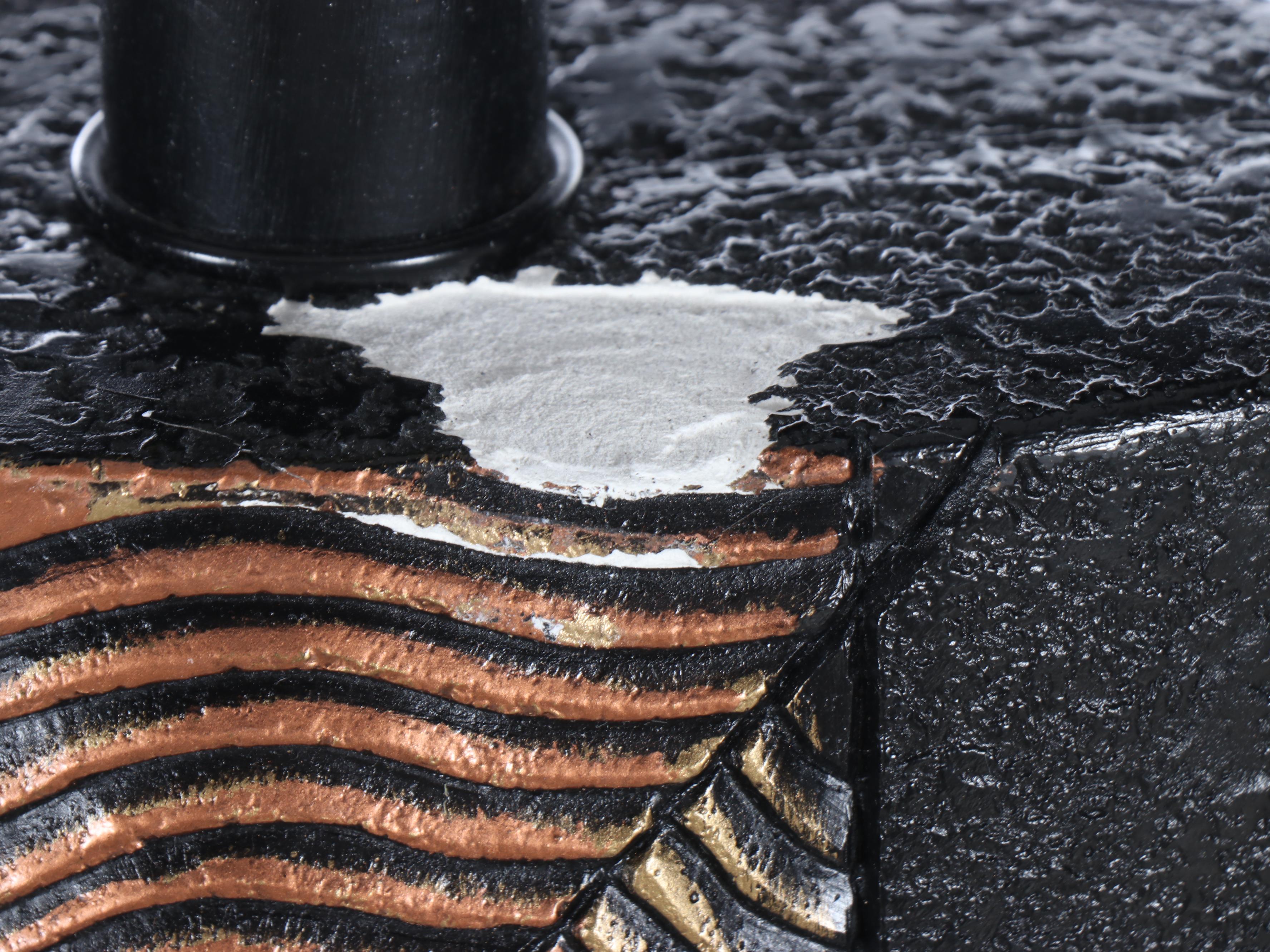 Deco Revival Style Copper, Silver, Brass Finish Floor Lamp & Coolie Shade