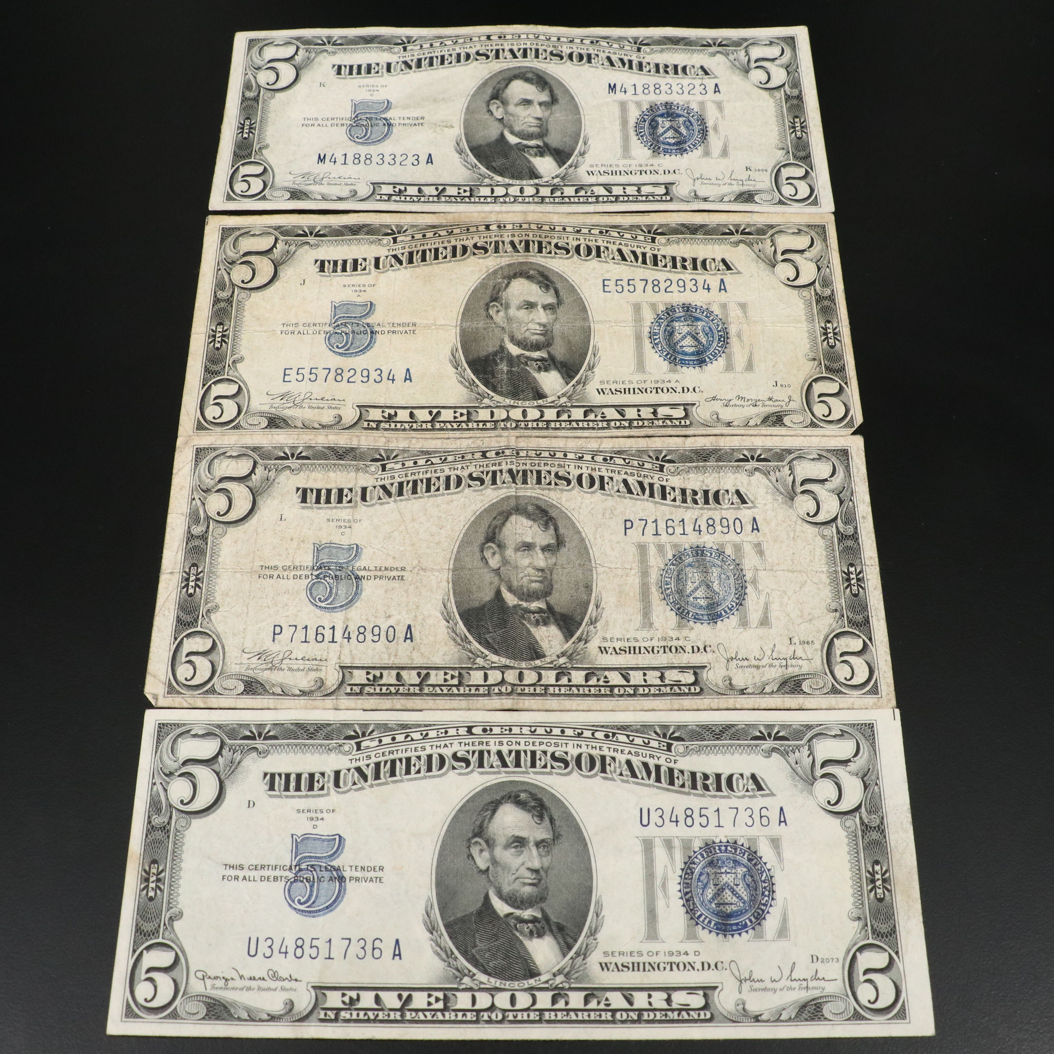 Sixteen Five Dollar Legal Tender and Silver Certificates