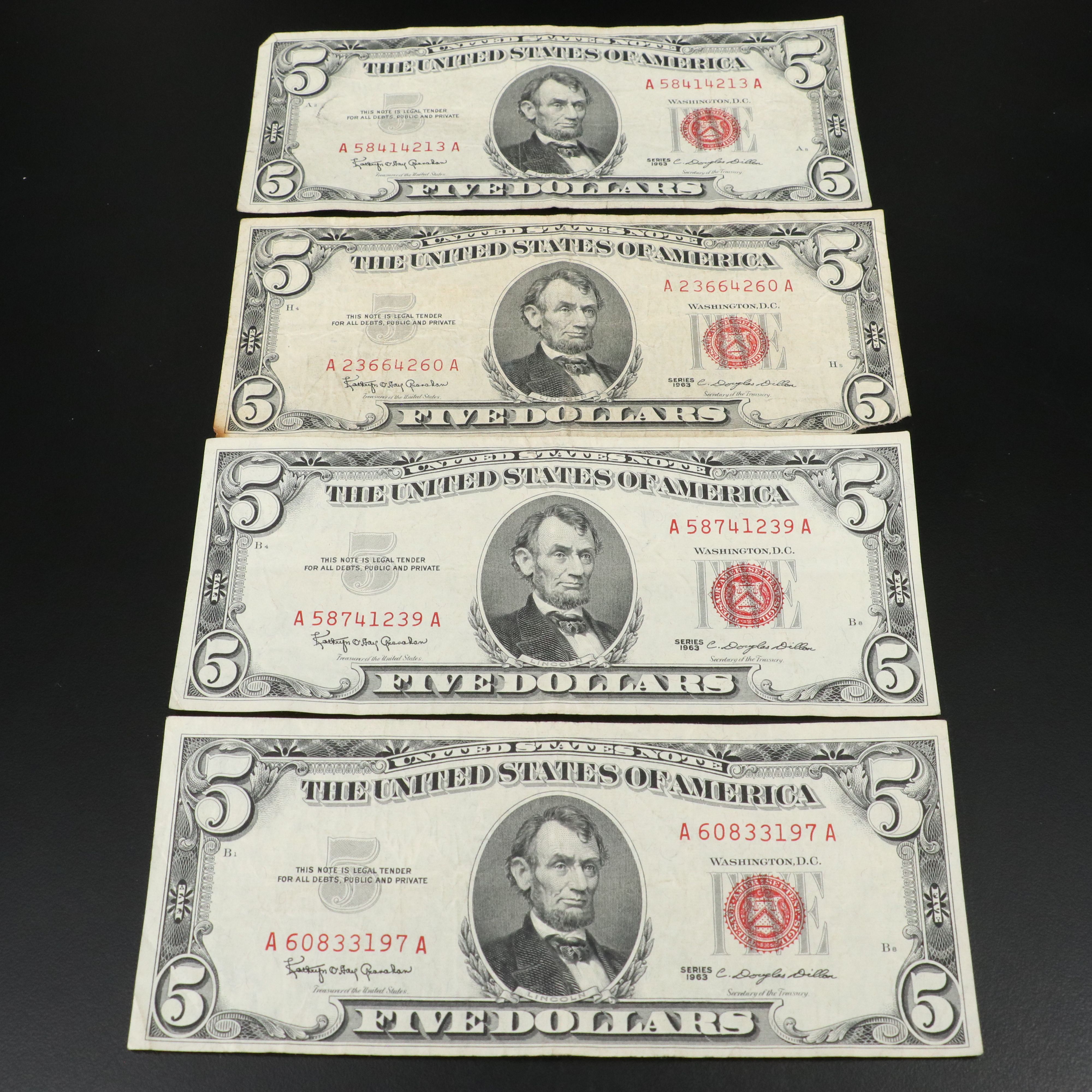 Sixteen Five Dollar Legal Tender and Silver Certificates