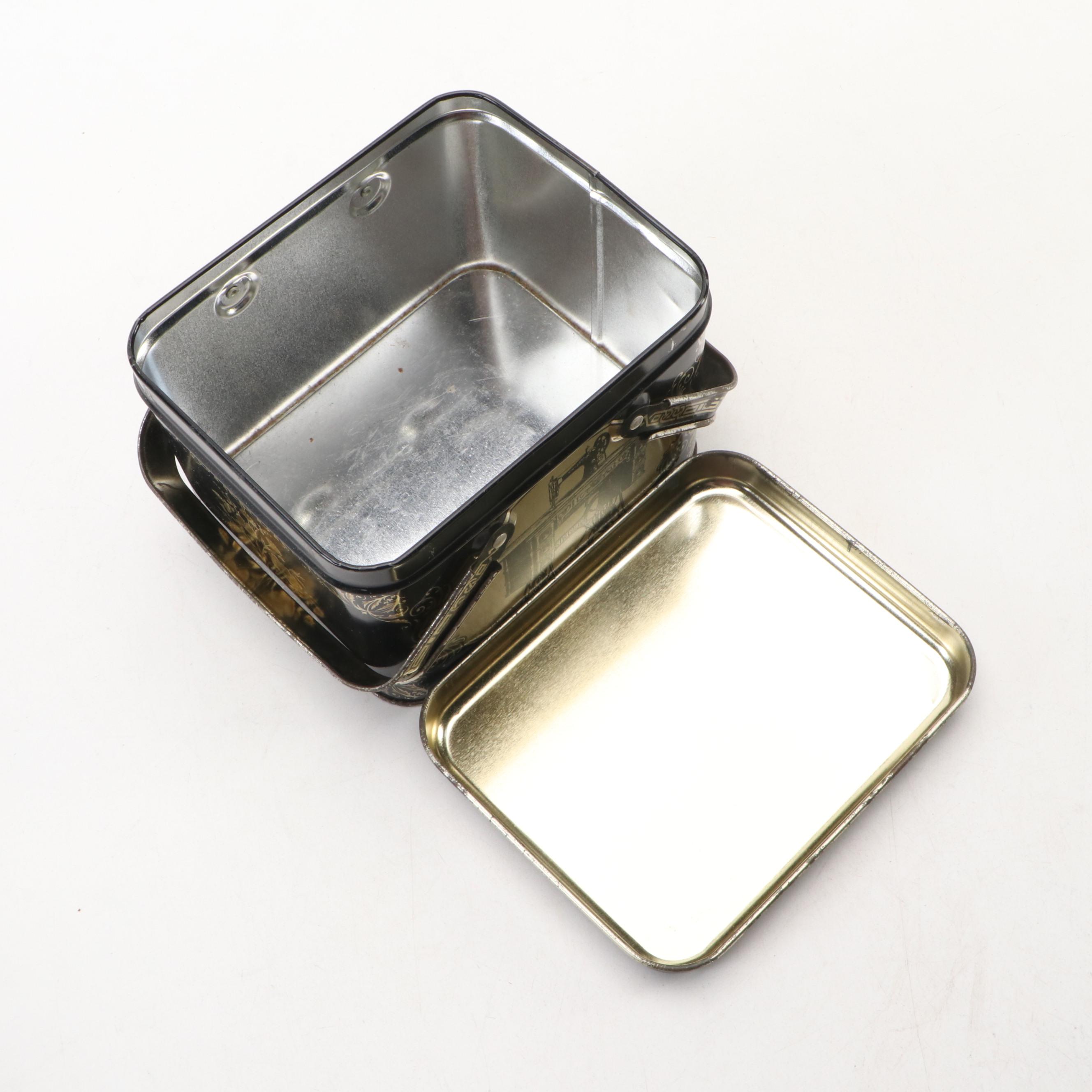 Tin Litho Singer Sewing Machine Theme Waste Bin with Lidded Boxes, Vintage