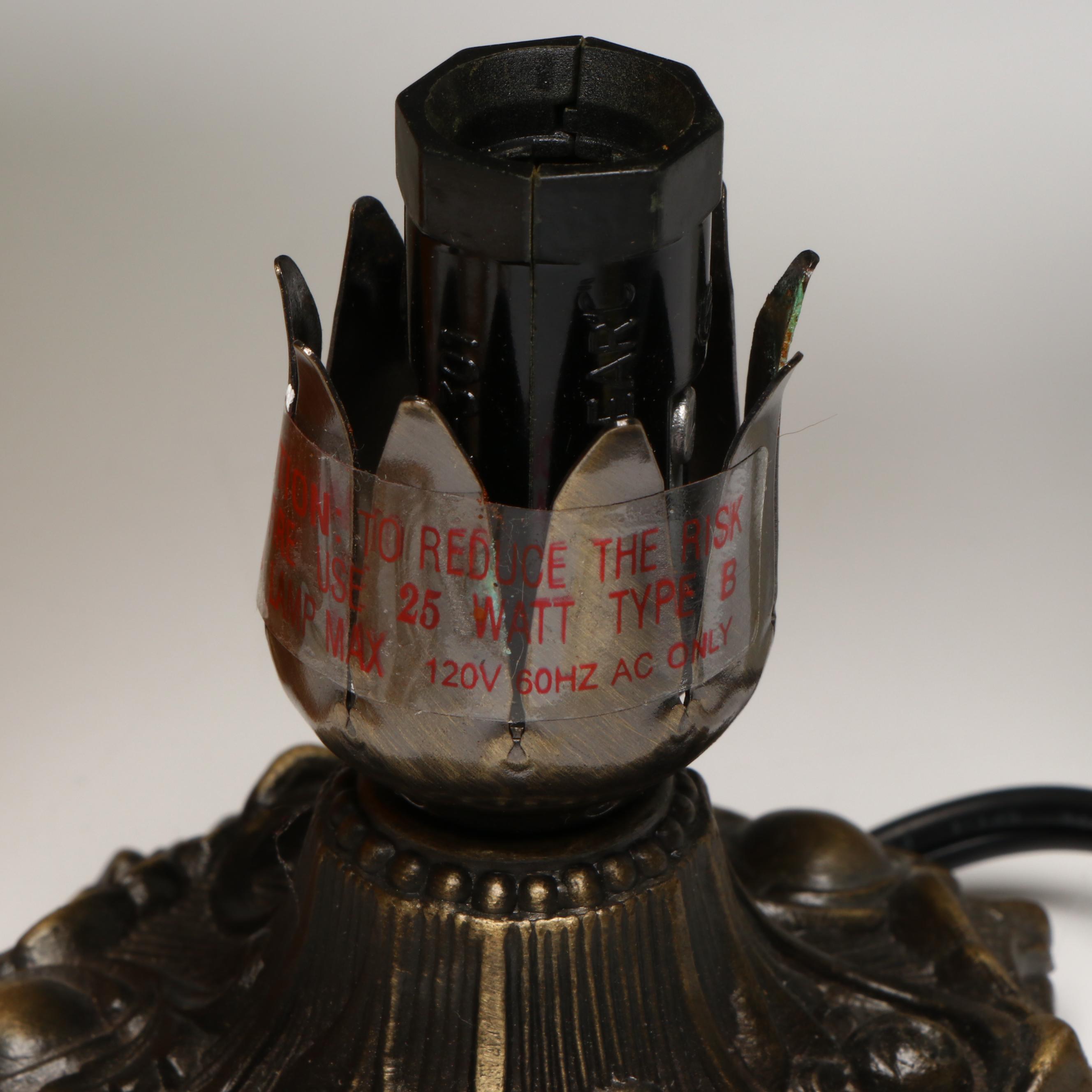 Art Nouveau Style Accent Lamps with Speckled Glass Trumpet Shades