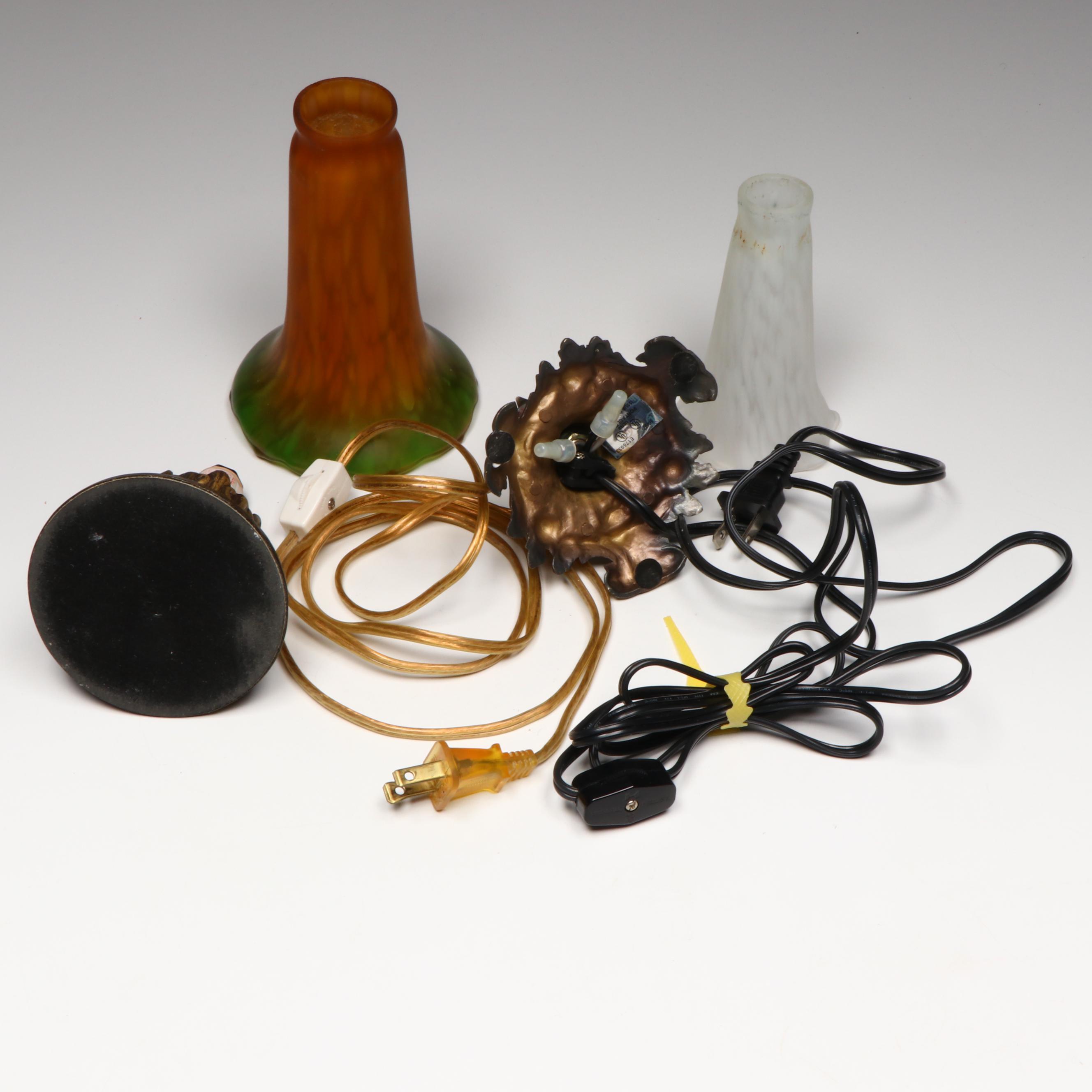 Art Nouveau Style Accent Lamps with Speckled Glass Trumpet Shades