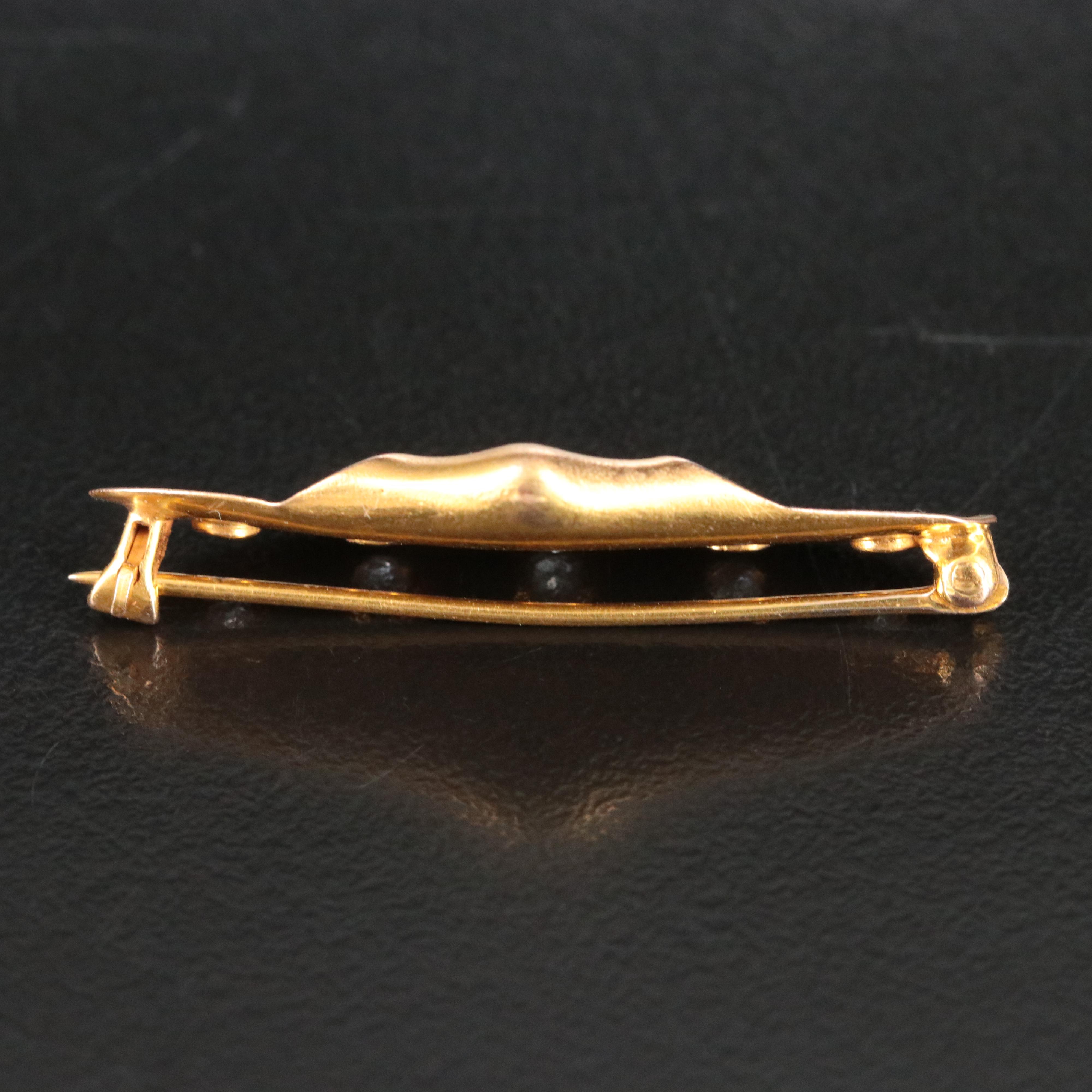 Cartier Art Nouveau 18K Scroll Brooch with Old European Cut Diamonds