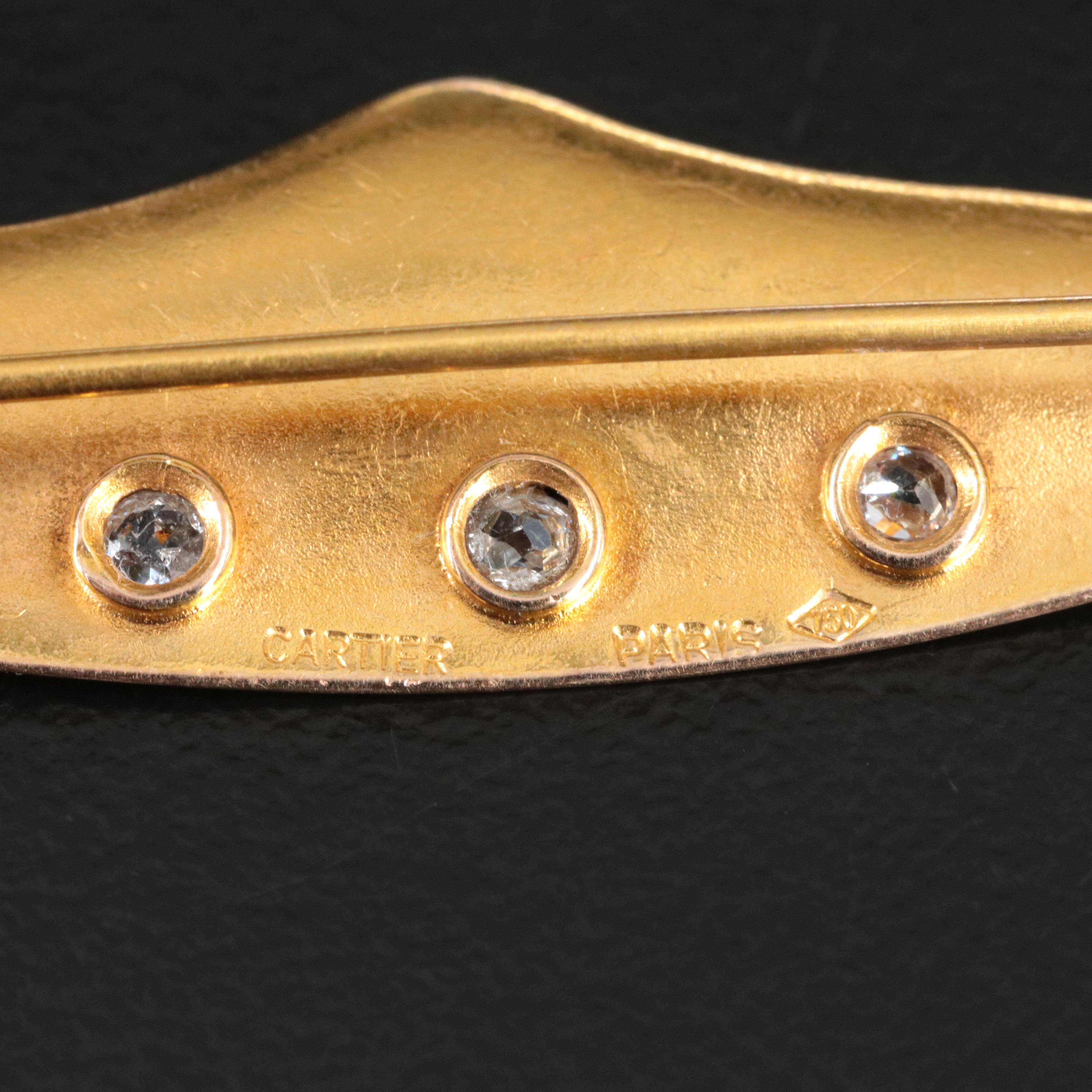 Cartier Art Nouveau 18K Scroll Brooch with Old European Cut Diamonds
