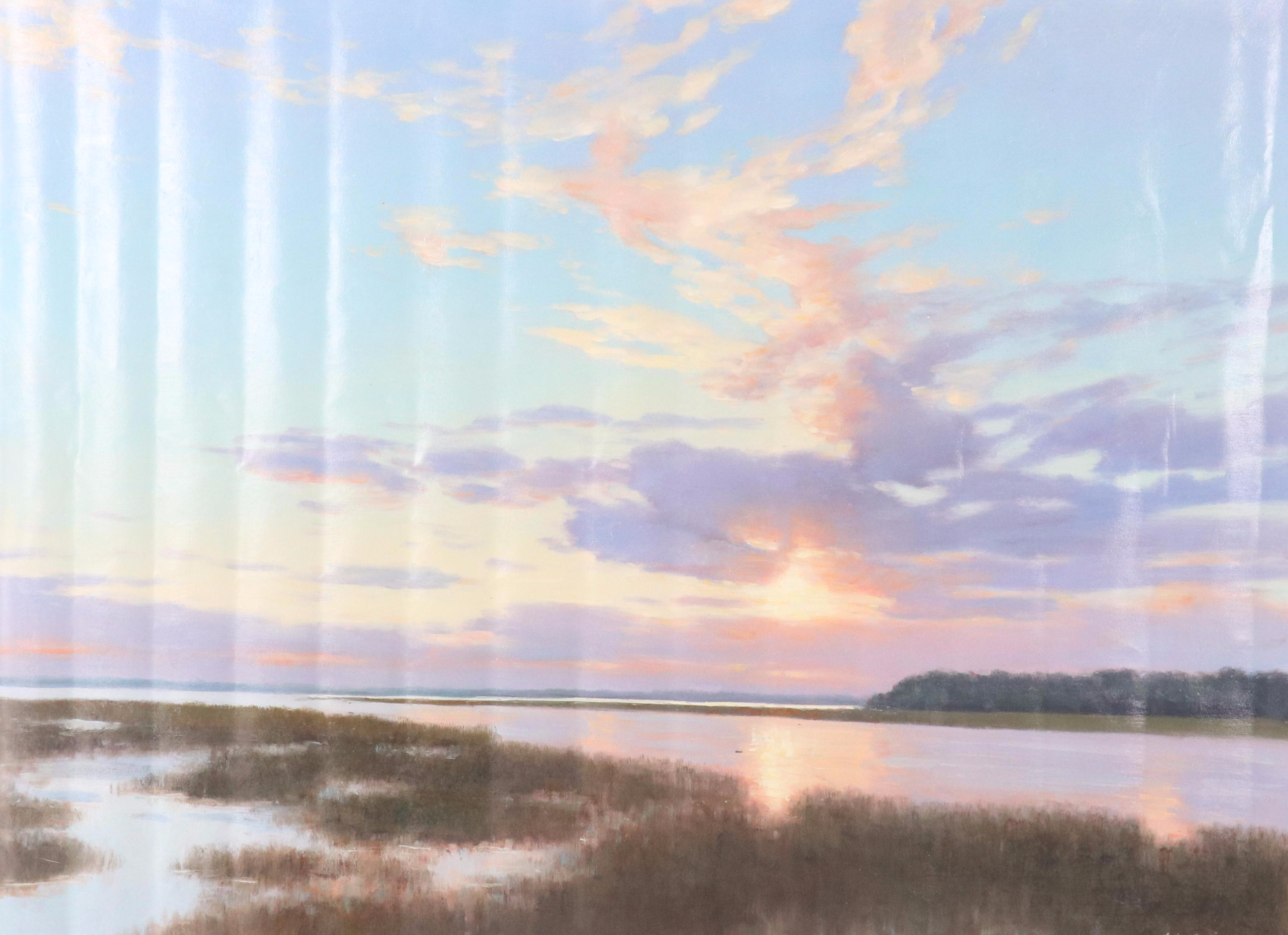 N. Ming Lake Landscape Oil Painting, 21st Century