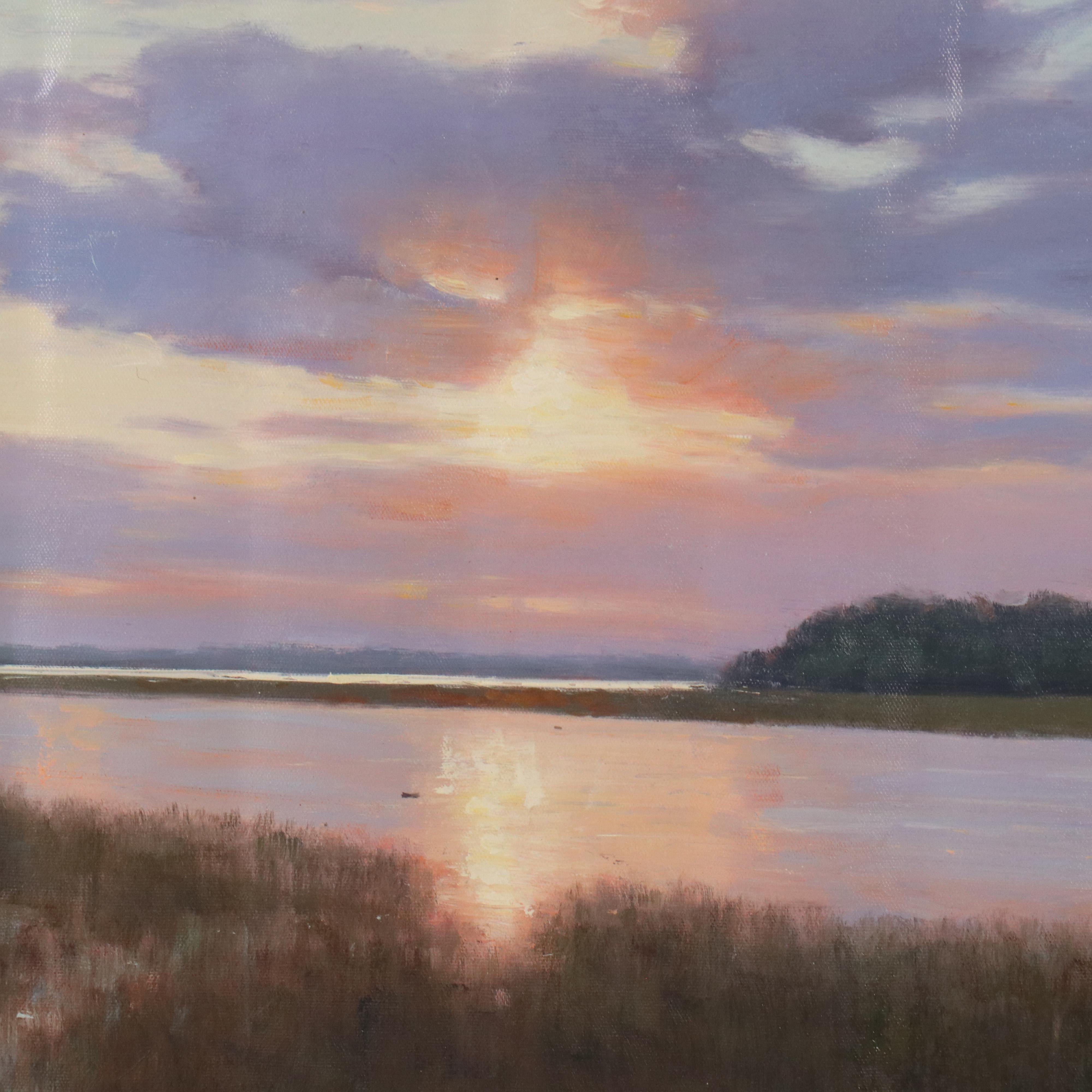 N. Ming Lake Landscape Oil Painting, 21st Century