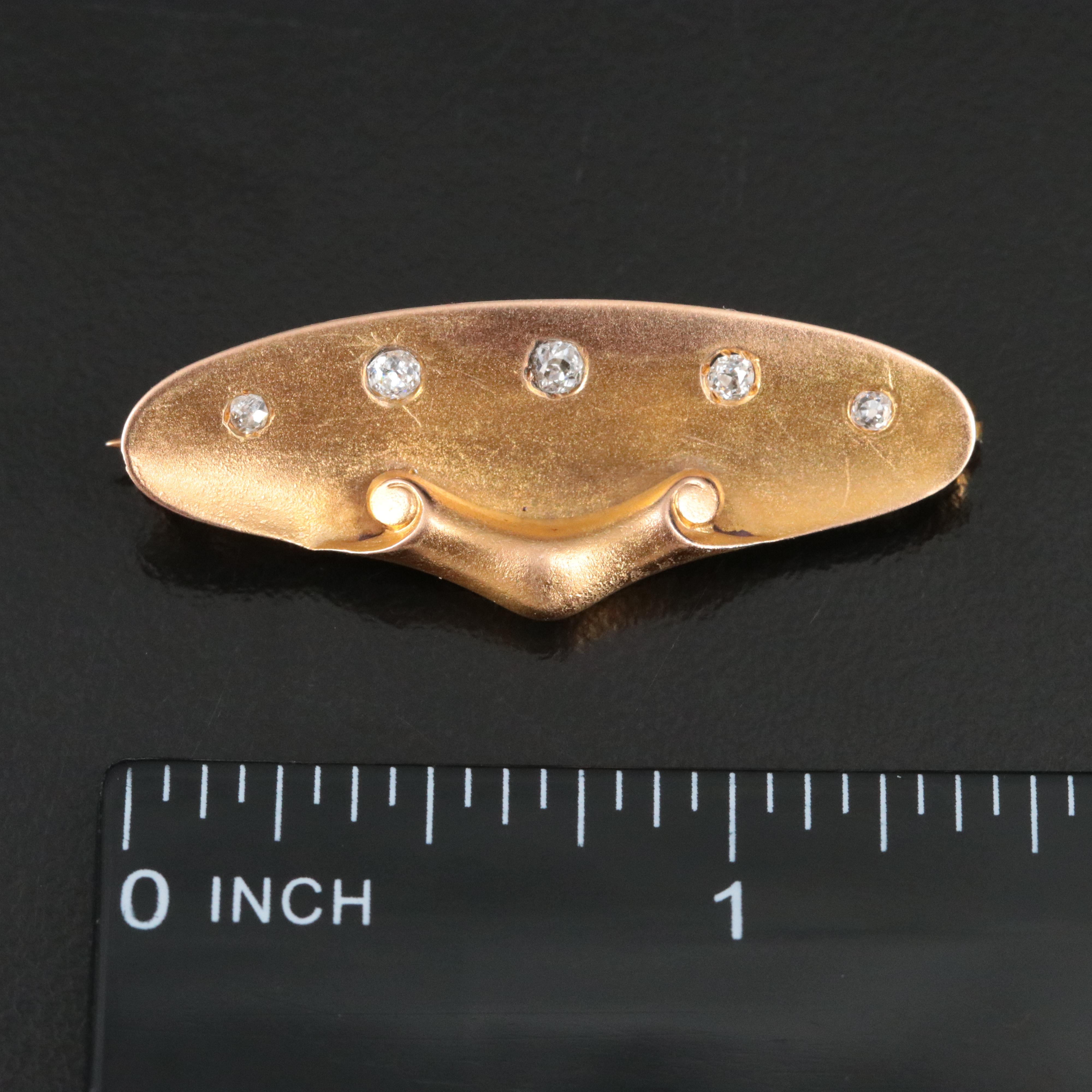 Cartier Art Nouveau 18K Scroll Brooch with Old European Cut Diamonds