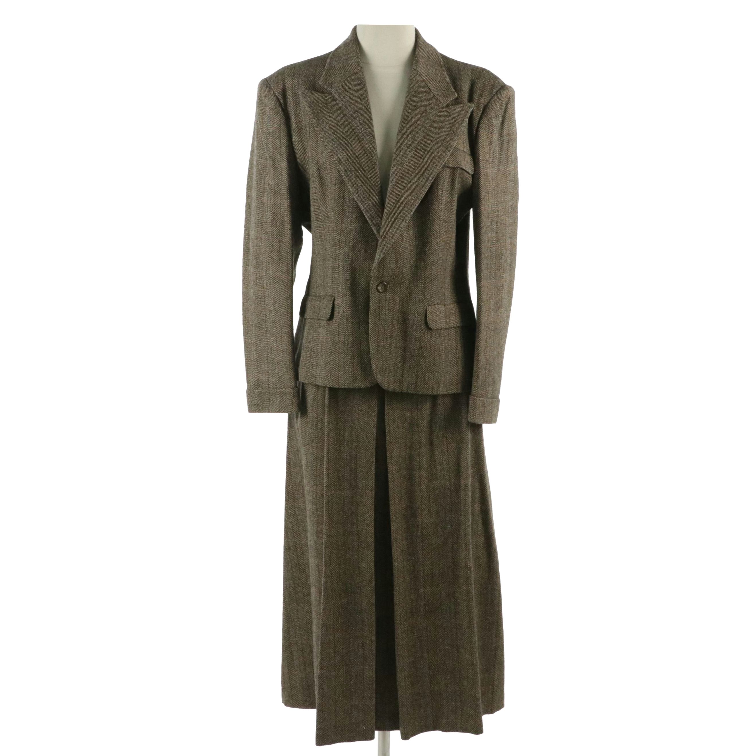 Ralph Lauren Vintage Pleated Skirt Suit in Striped Wool/Silk Blend