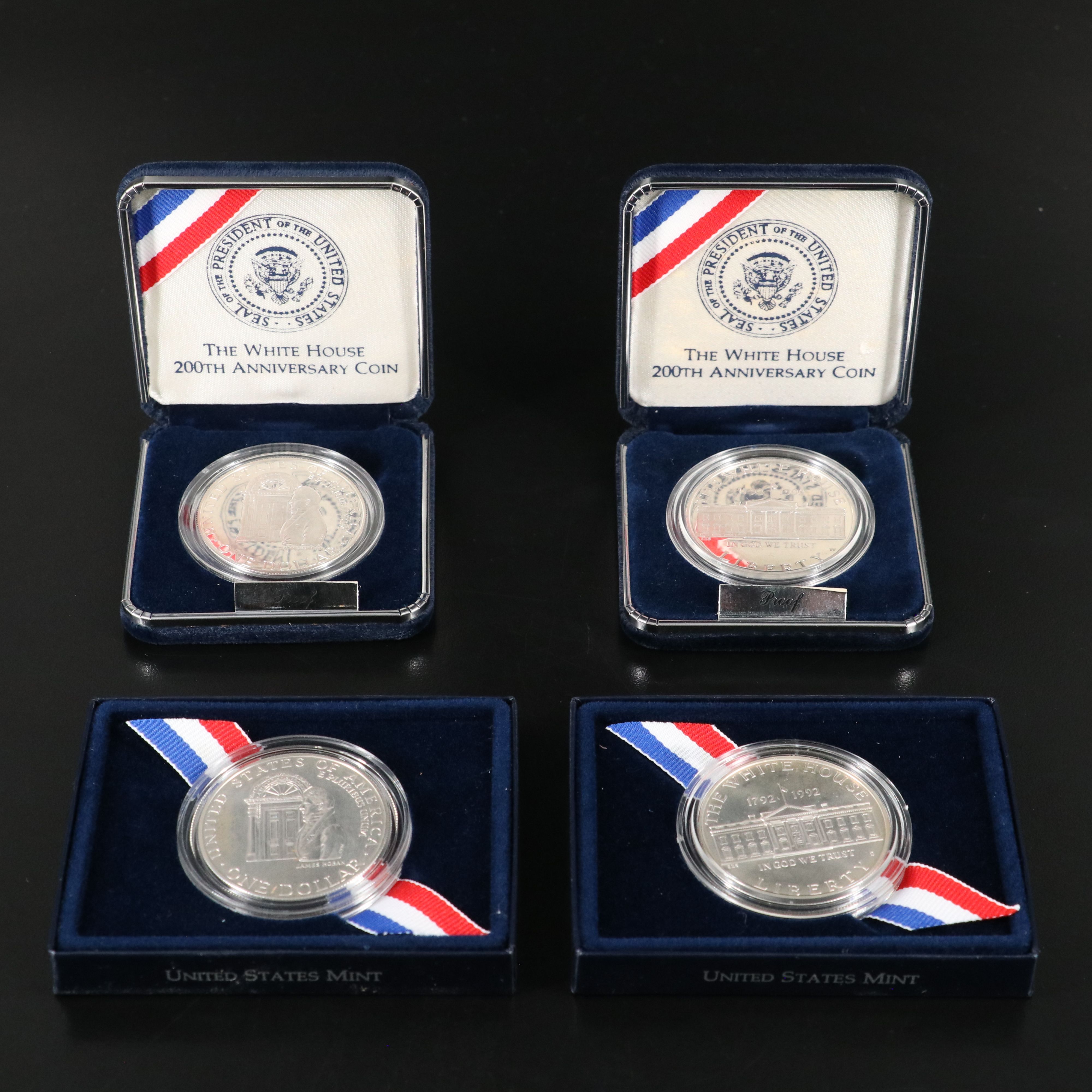 Four 1992 White House Commemorative Silver Dollars