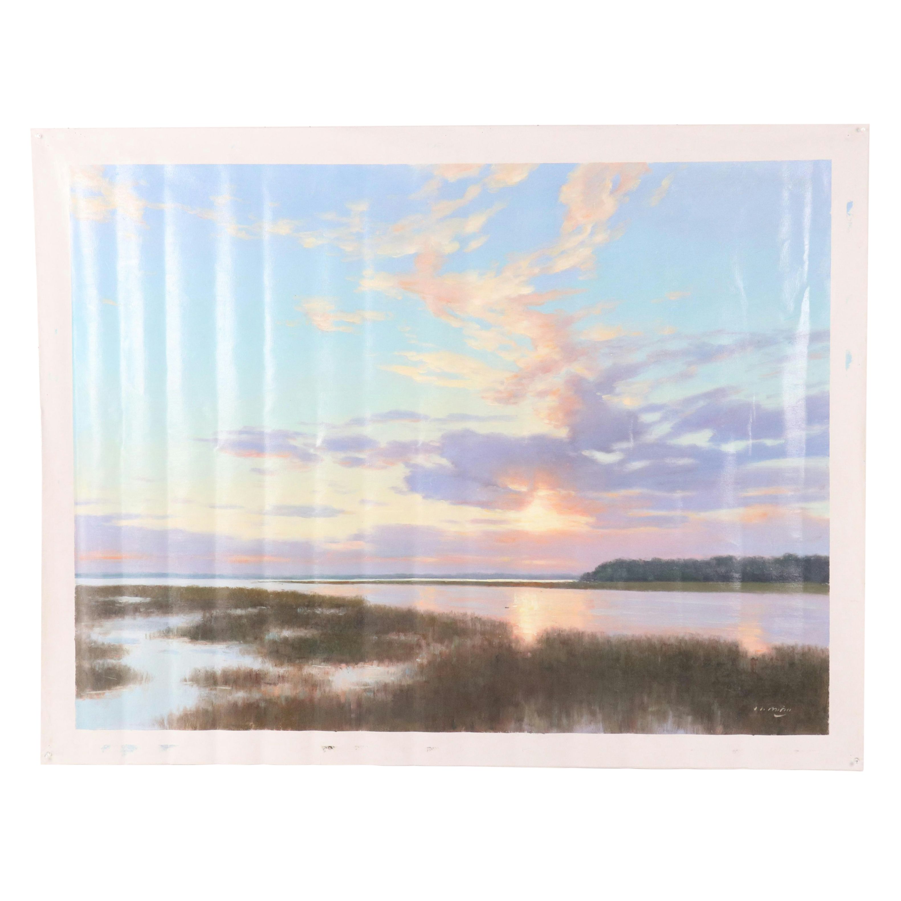 N. Ming Lake Landscape Oil Painting, 21st Century