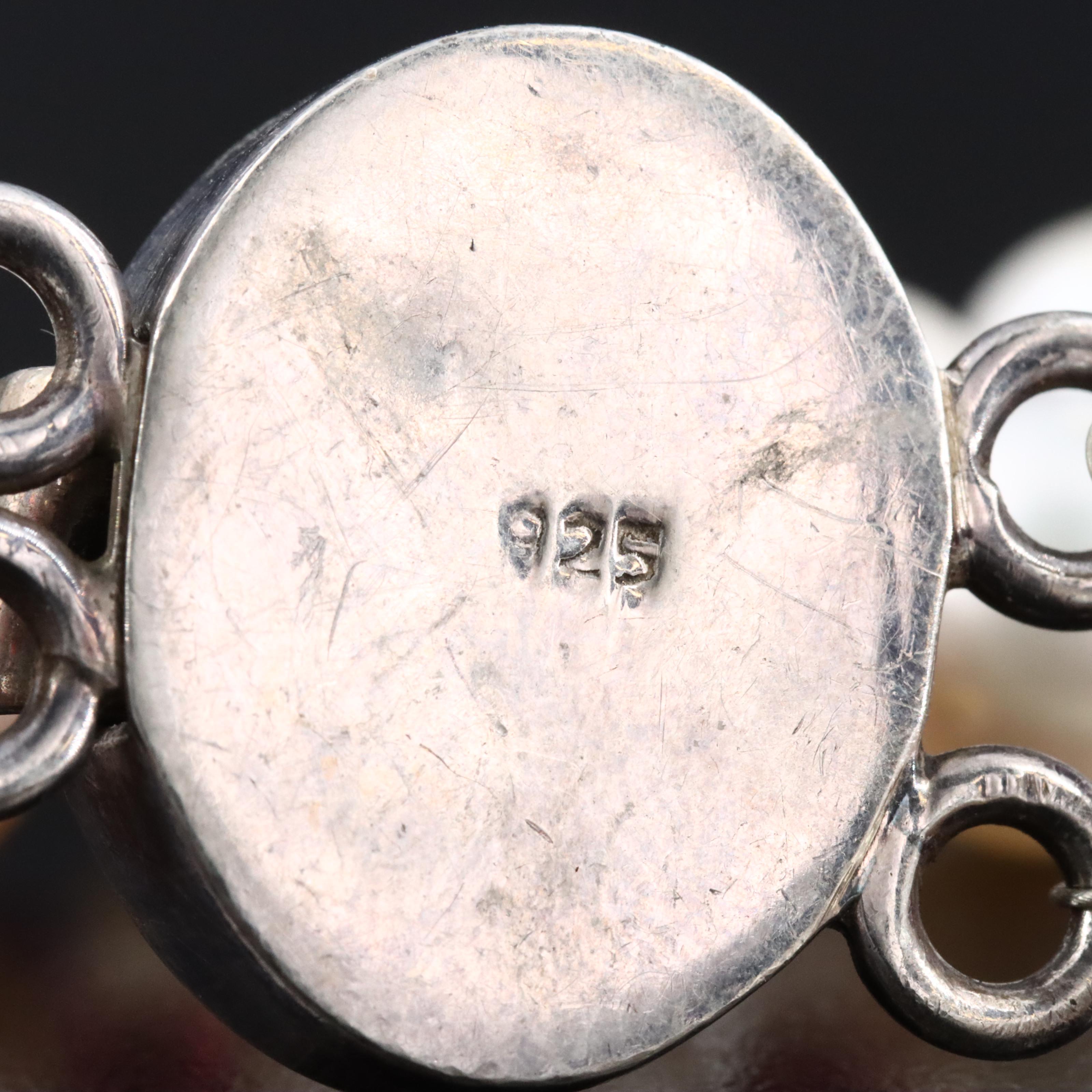 Double Strand Pearl and Garnet Necklace with Sterling Clasp