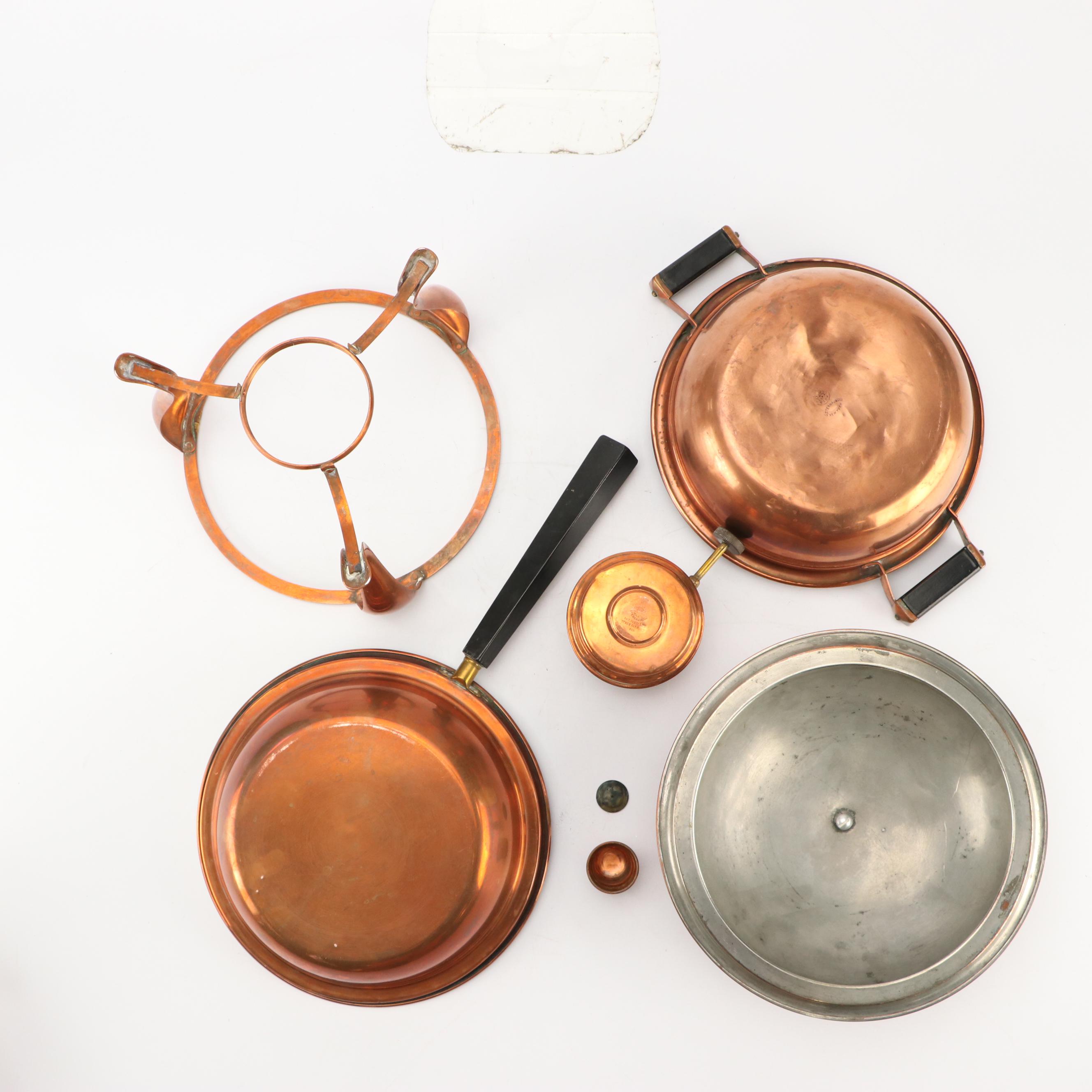 Sigg, S. Sternau & Co., and Other Copper Pots, Pans, and Chafing Dishes