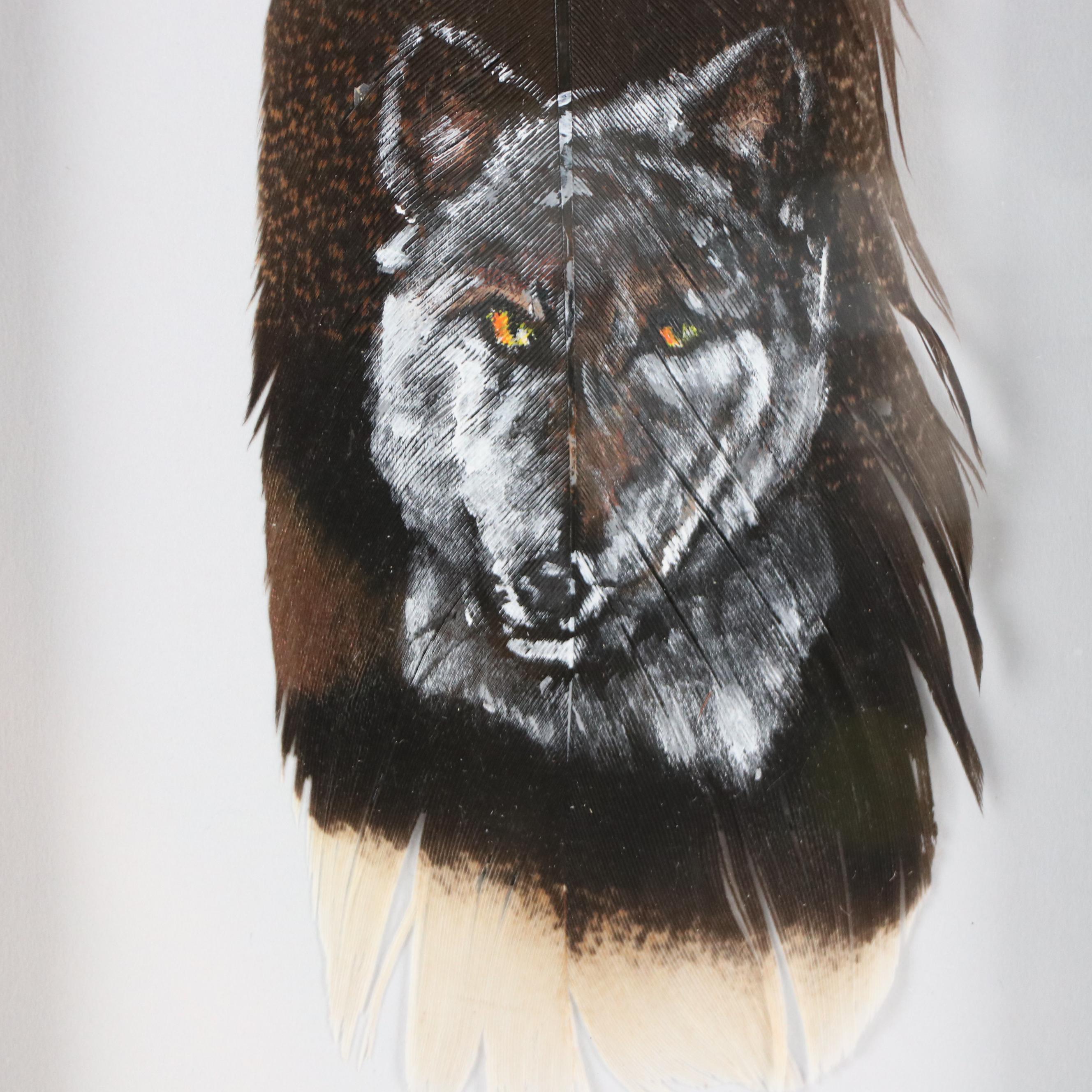 American Southwestern Themed Artwork Including Two Prints and Painted Feather