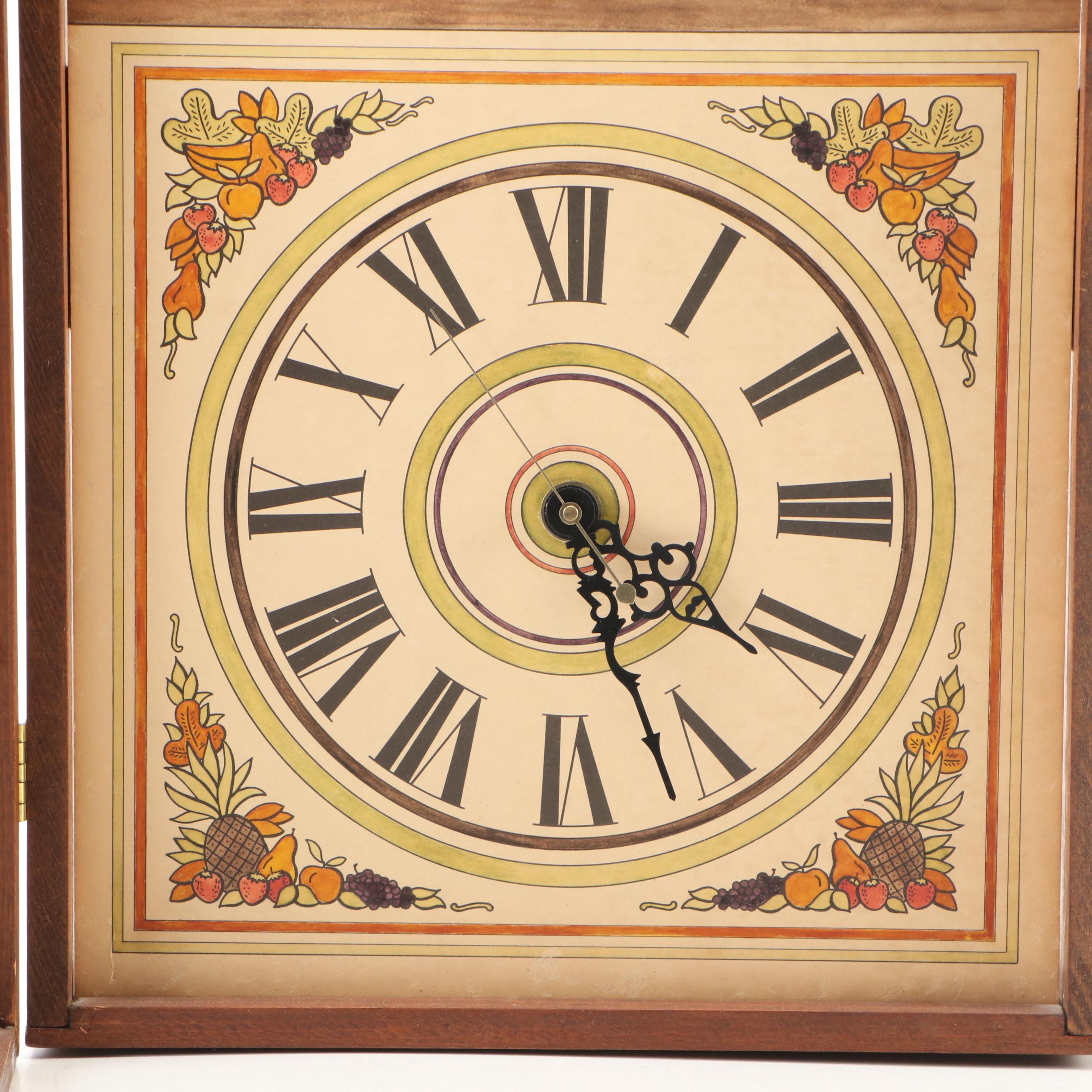 Fruit Basket Roman Numeral Swinging Door Wood Wall Clock