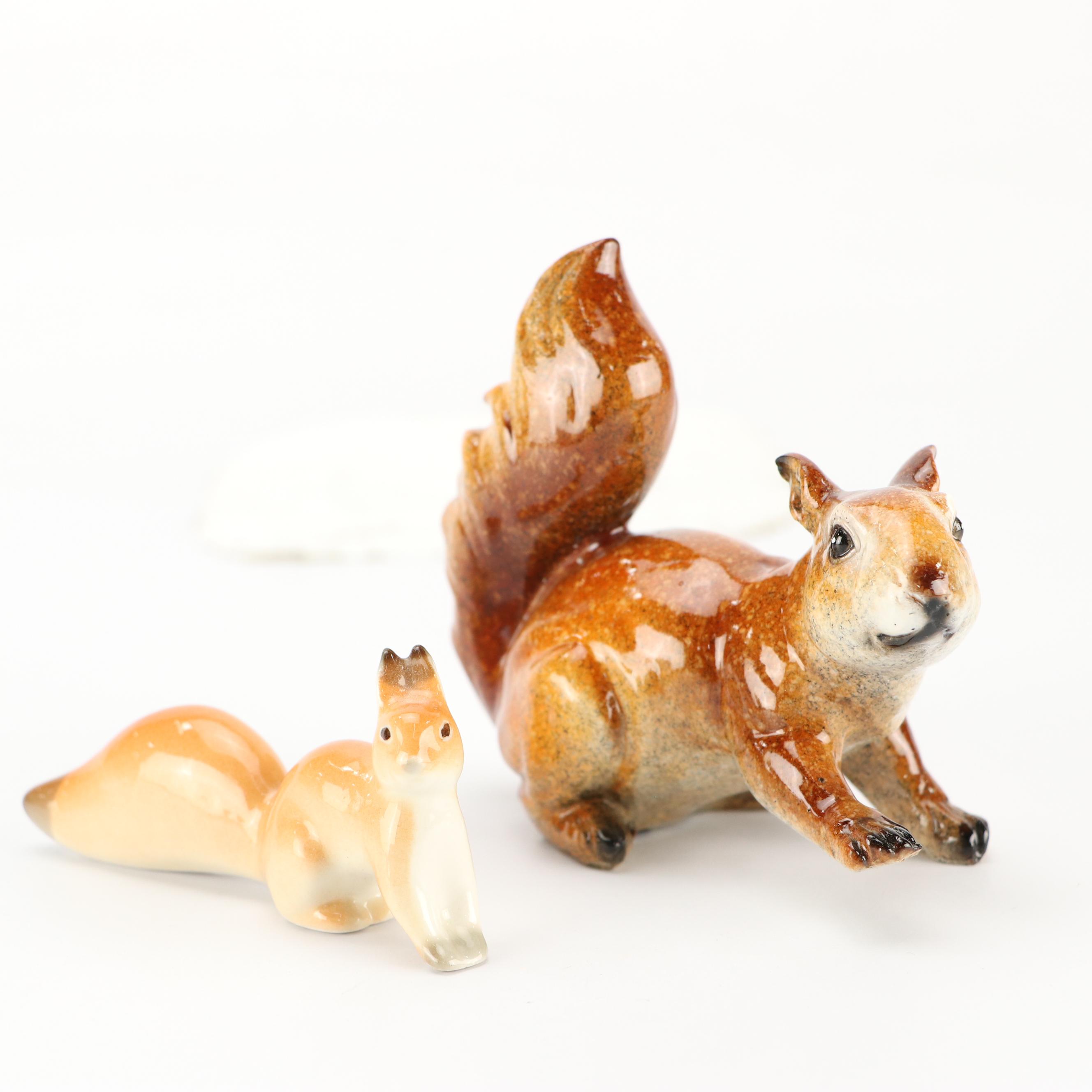 Lomonosov Porcelain with Other Squirrel Figurines and Novelty Table Accessories
