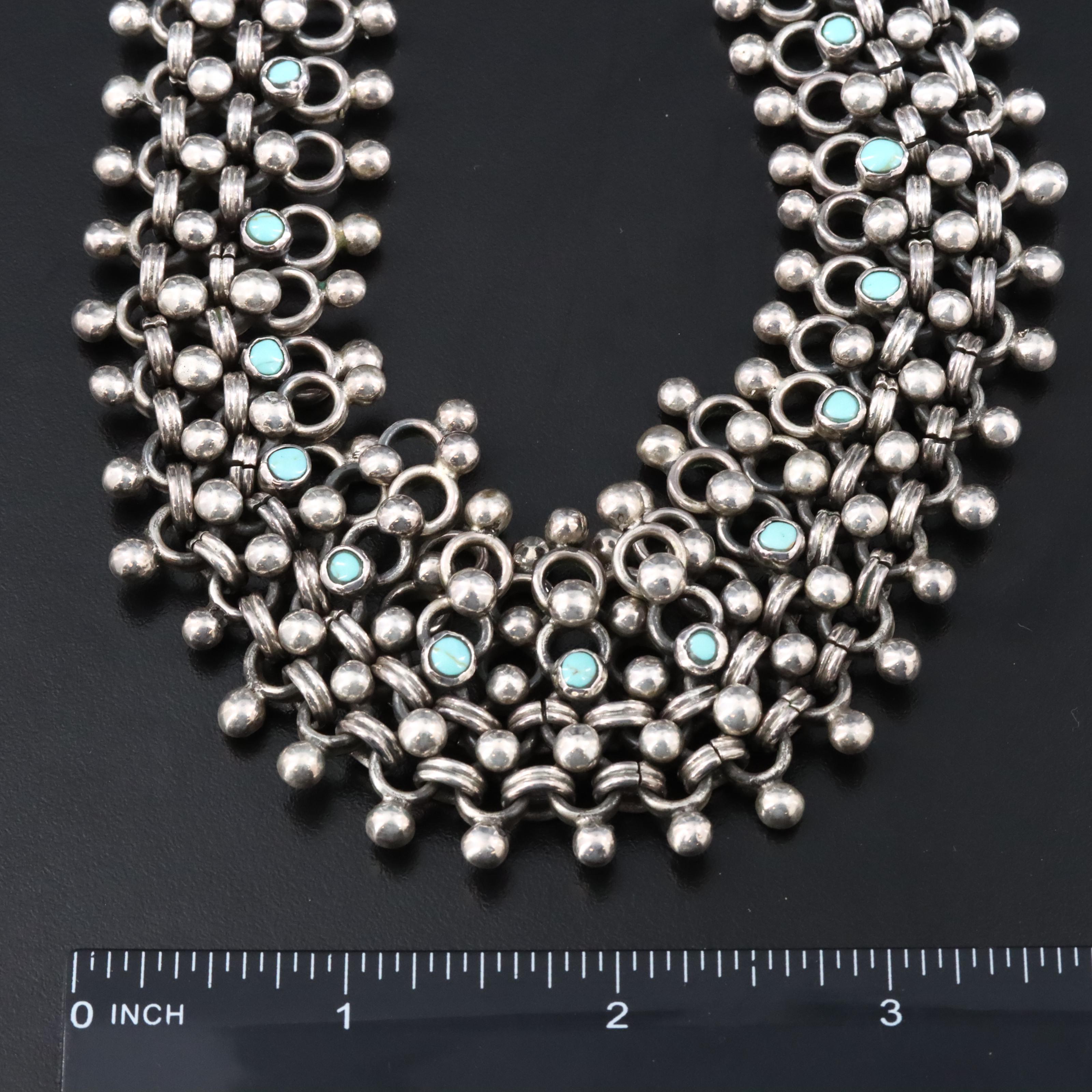 Mexican Sterling Turquoise Necklace and Bracelet Set