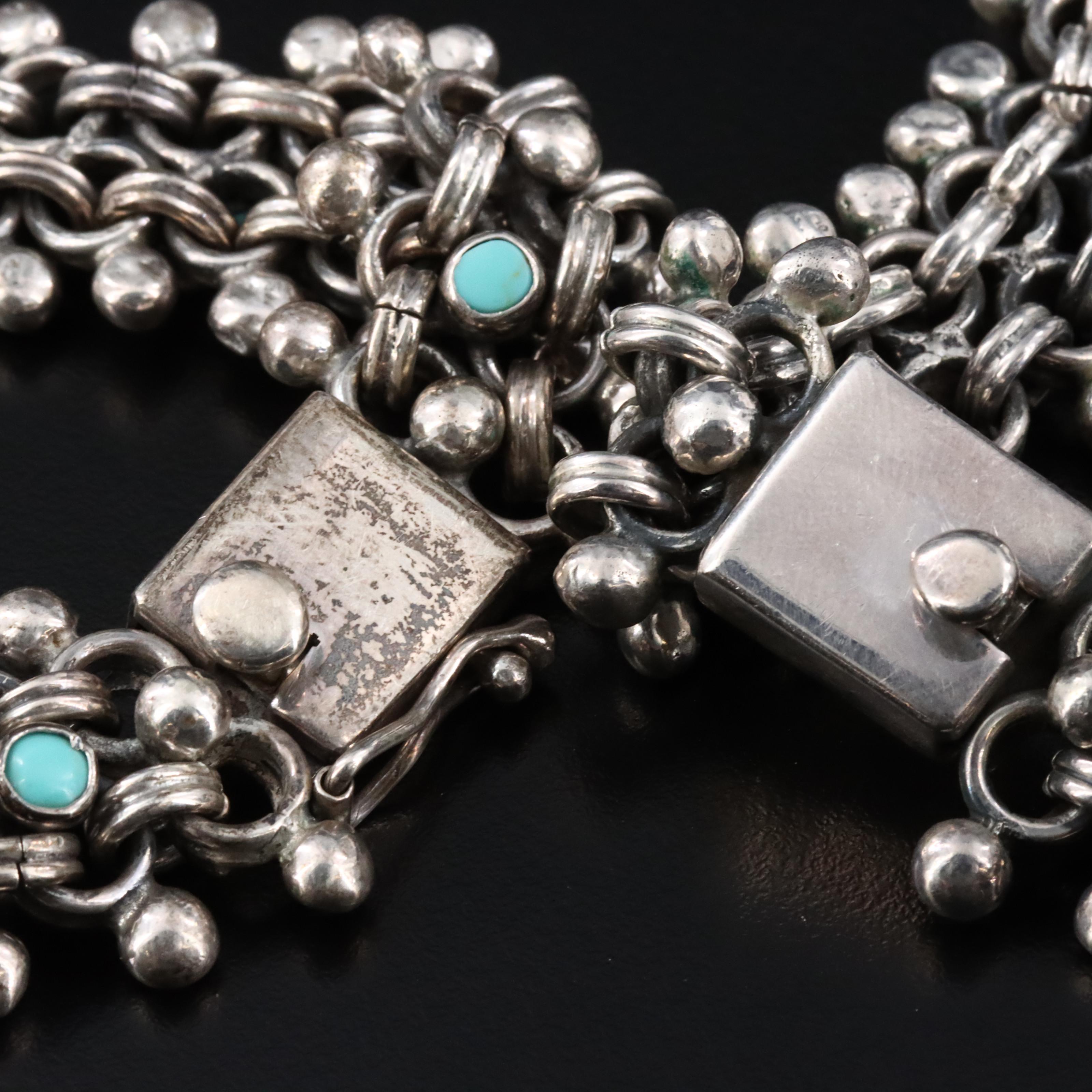 Mexican Sterling Turquoise Necklace and Bracelet Set
