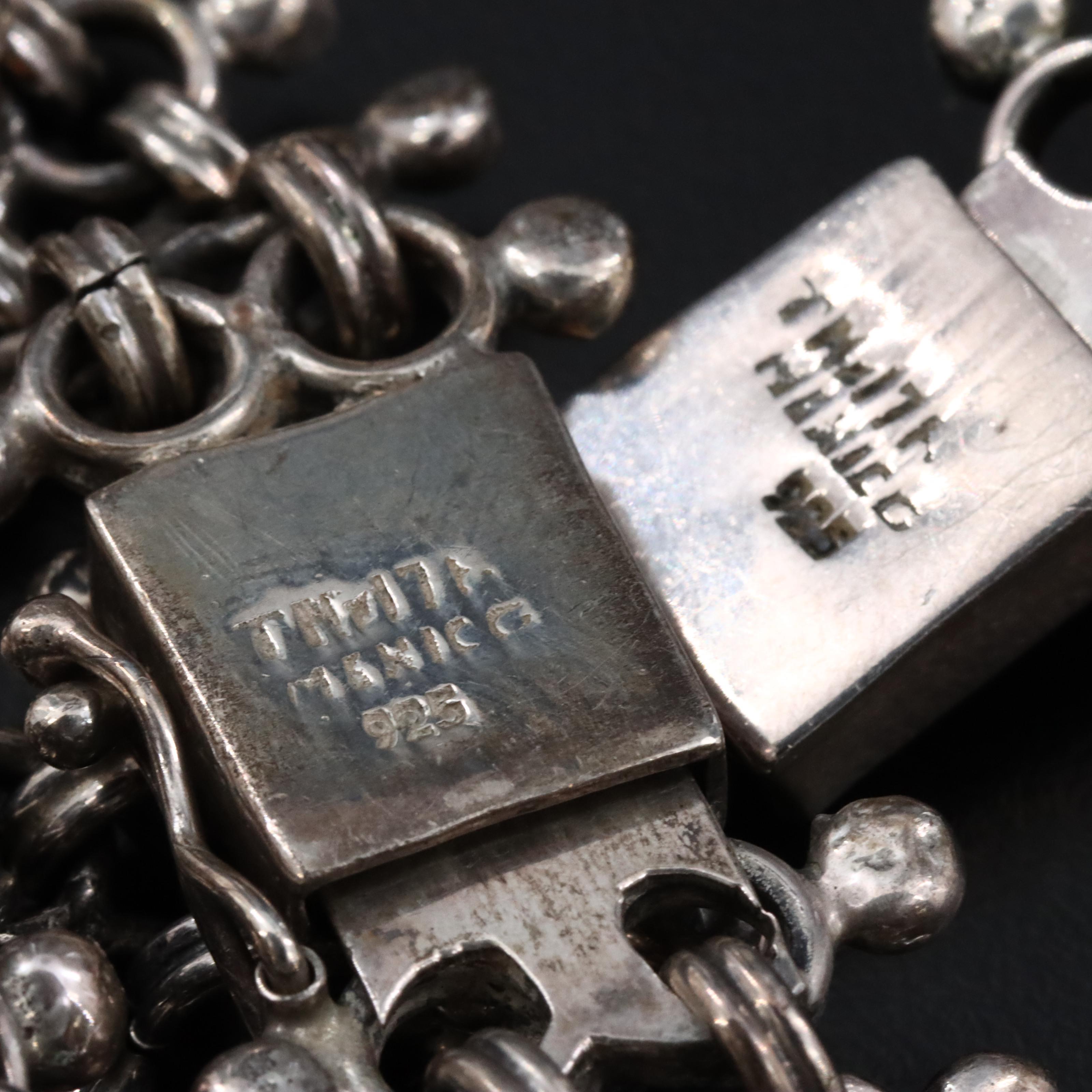 Mexican Sterling Turquoise Necklace and Bracelet Set