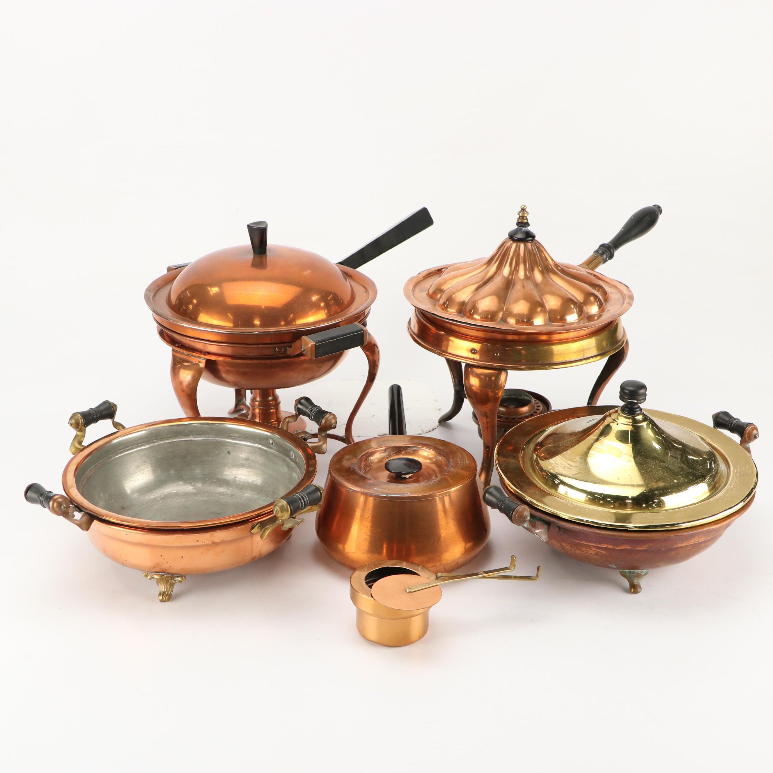 Sigg, S. Sternau & Co., and Other Copper Pots, Pans, and Chafing Dishes