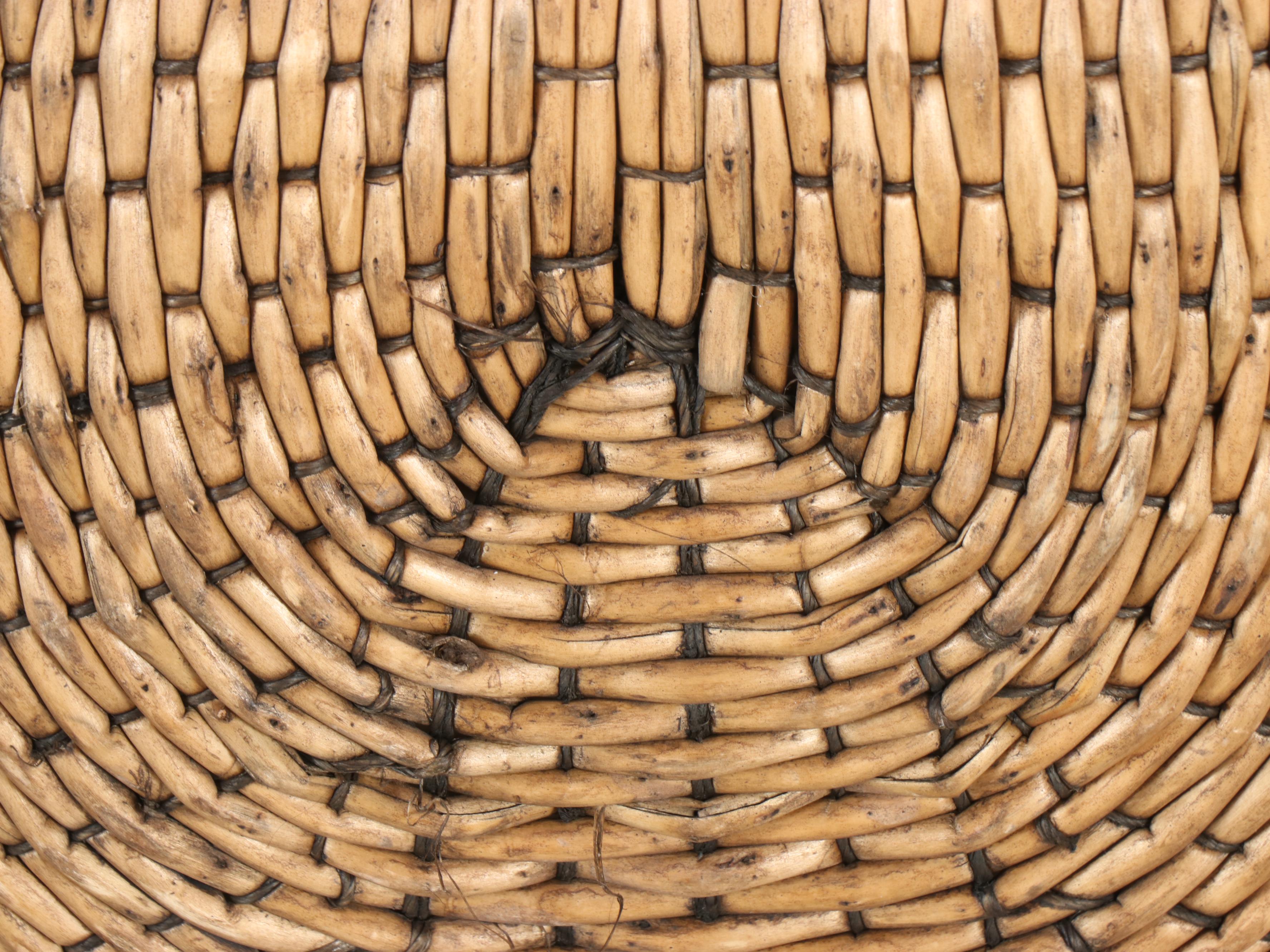 Chinese Woven Willow and Wood Basket