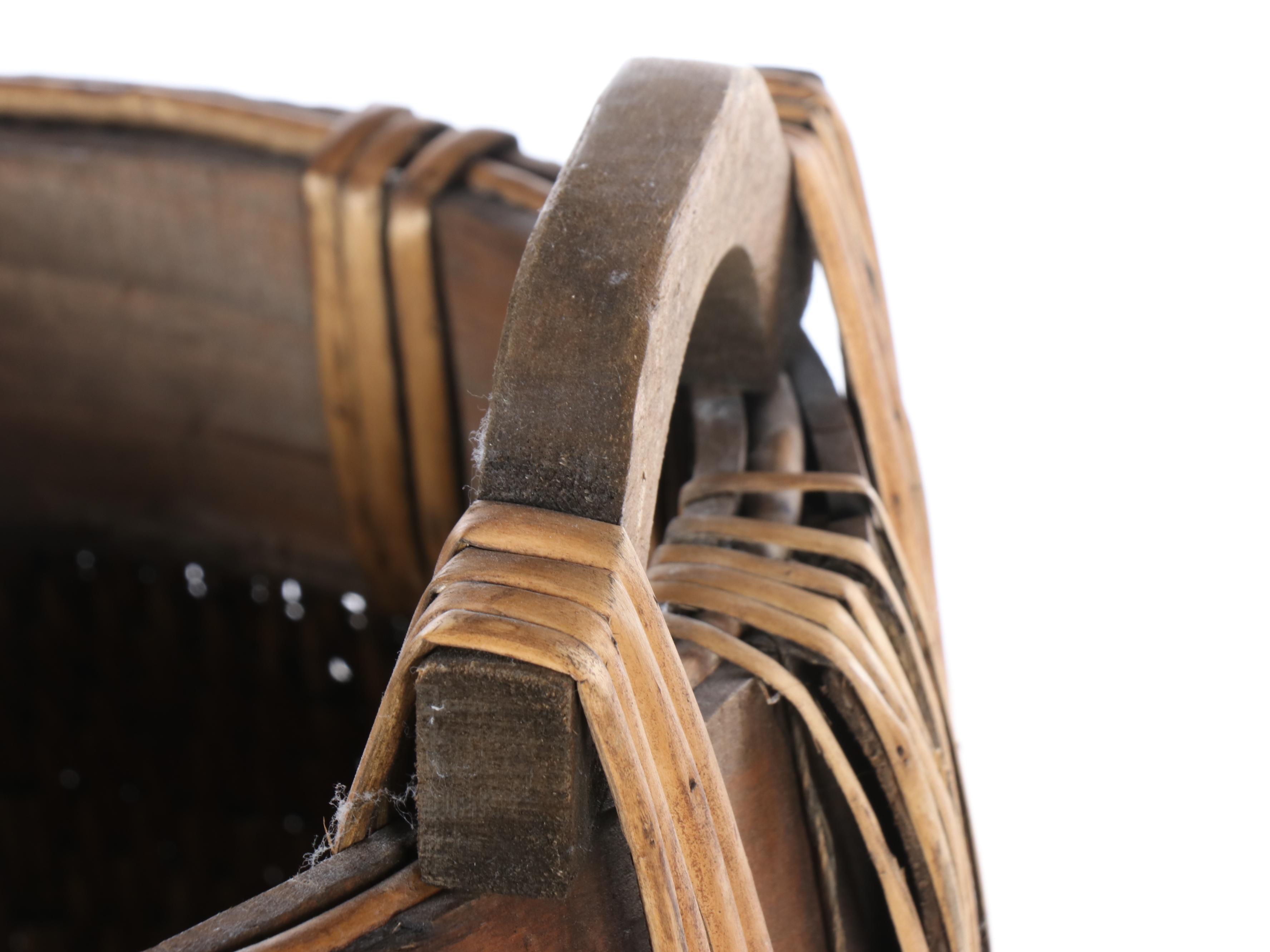 Chinese Woven Willow and Wood Basket