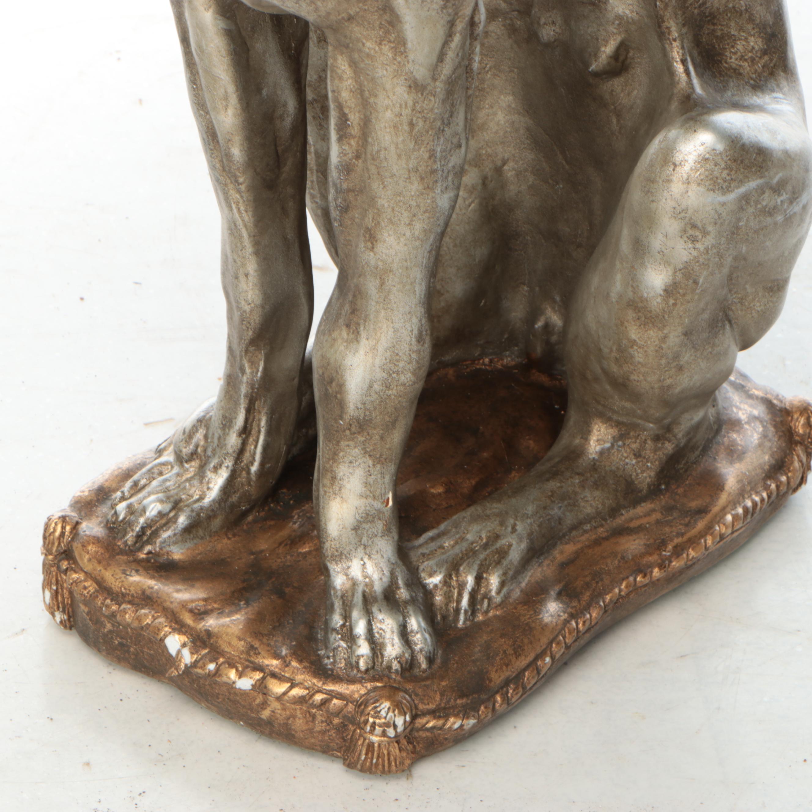 Sitting Whippet Silver Gilt and Bronzed Finish Cast Plaster Sculpture