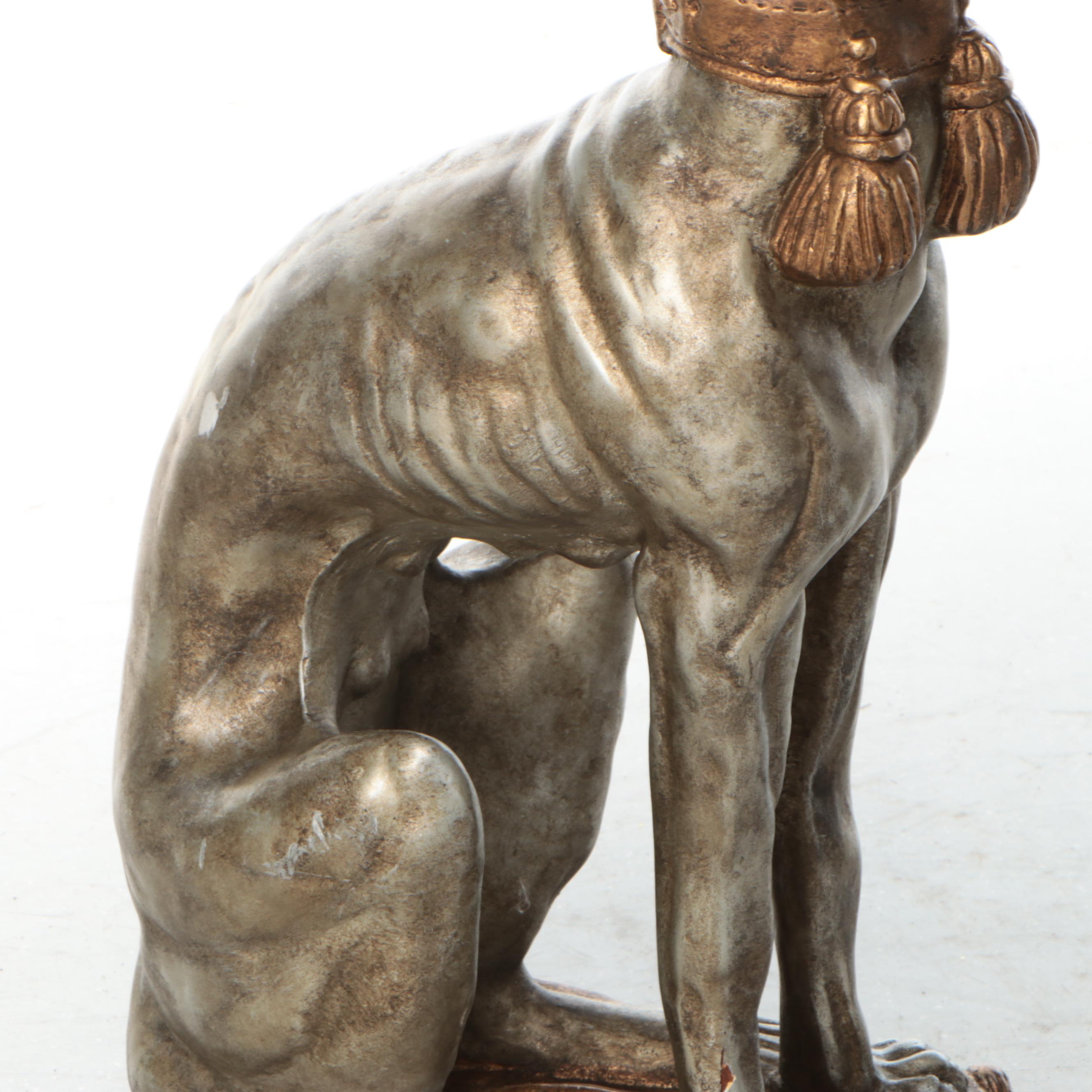 Sitting Whippet Silver Gilt and Bronzed Finish Cast Plaster Sculpture