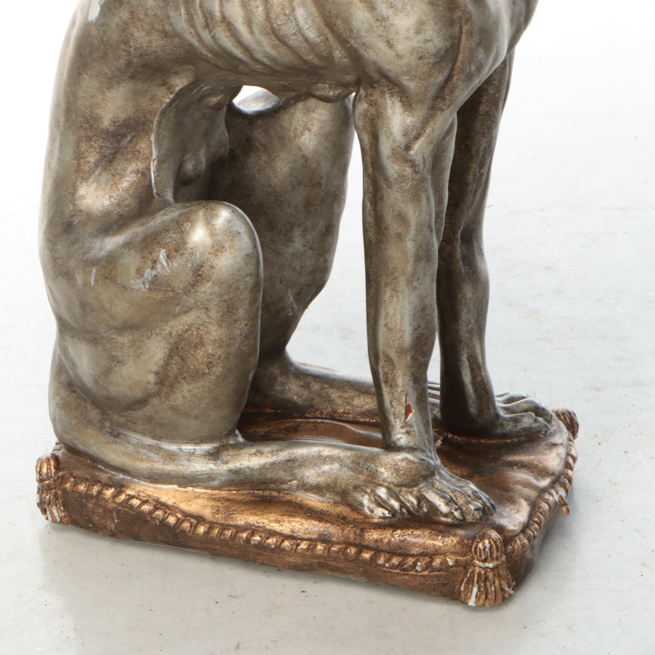 Sitting Whippet Silver Gilt and Bronzed Finish Cast Plaster Sculpture