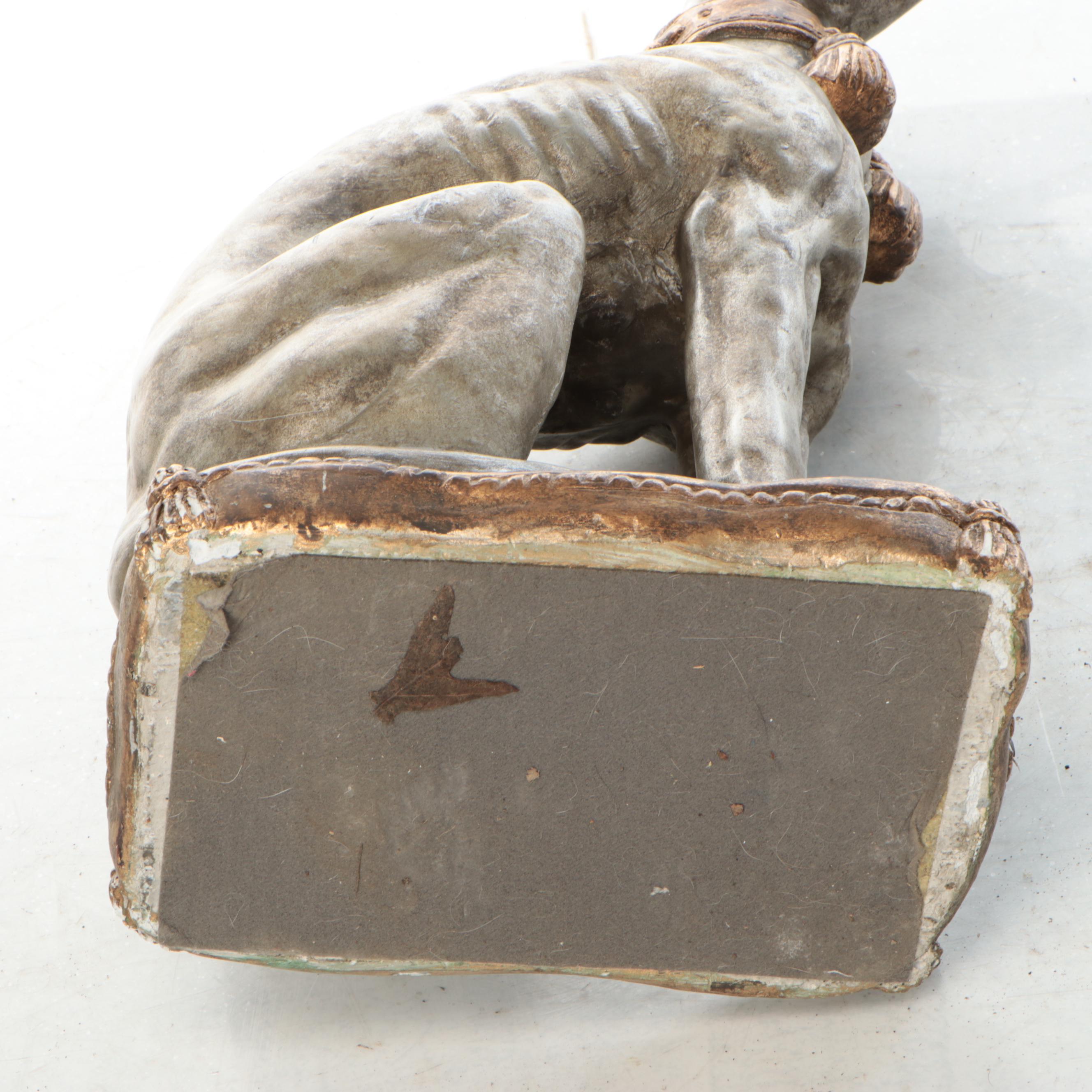 Sitting Whippet Silver Gilt and Bronzed Finish Cast Plaster Sculpture