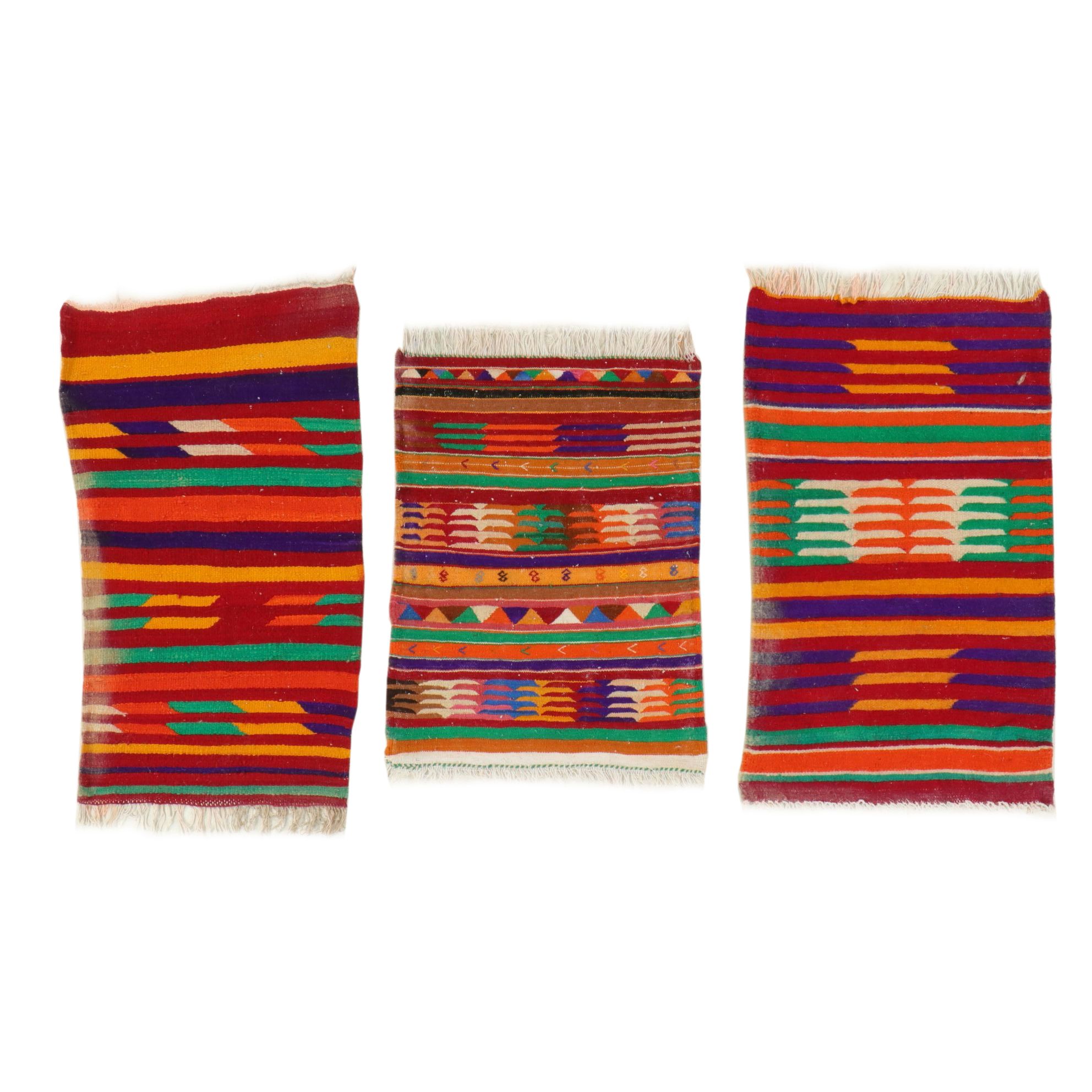 Three Handwoven Moroccan Kilim Accent Rugs
