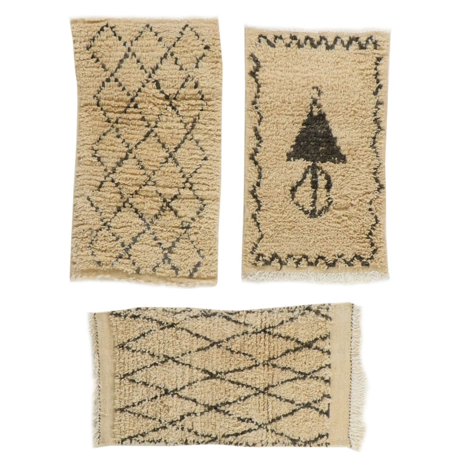 Three Hand-Knotted Moroccan Berber Accent Rugs