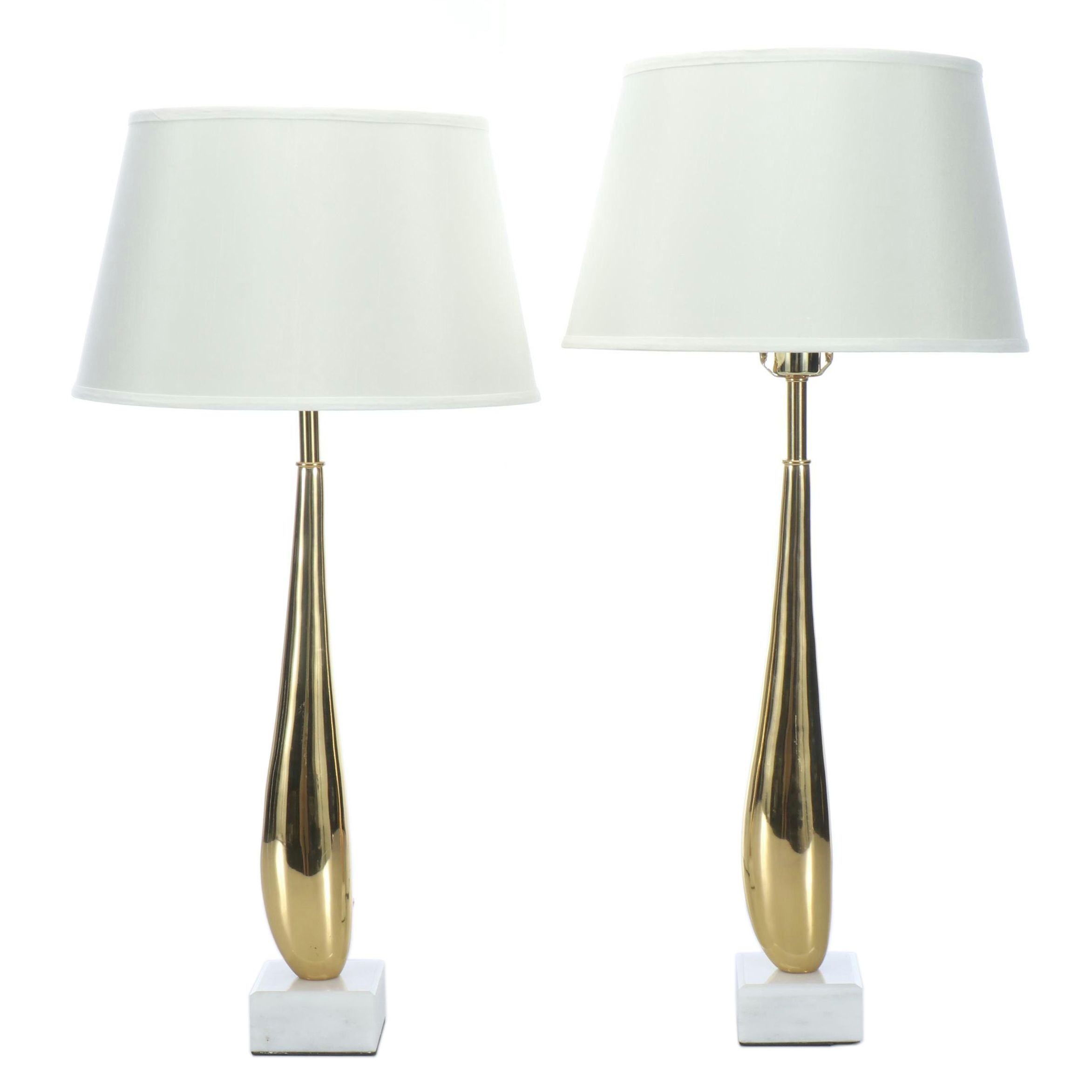 Glossy Gold Finish Teardrop Table Lamps with Silk Blend Shades