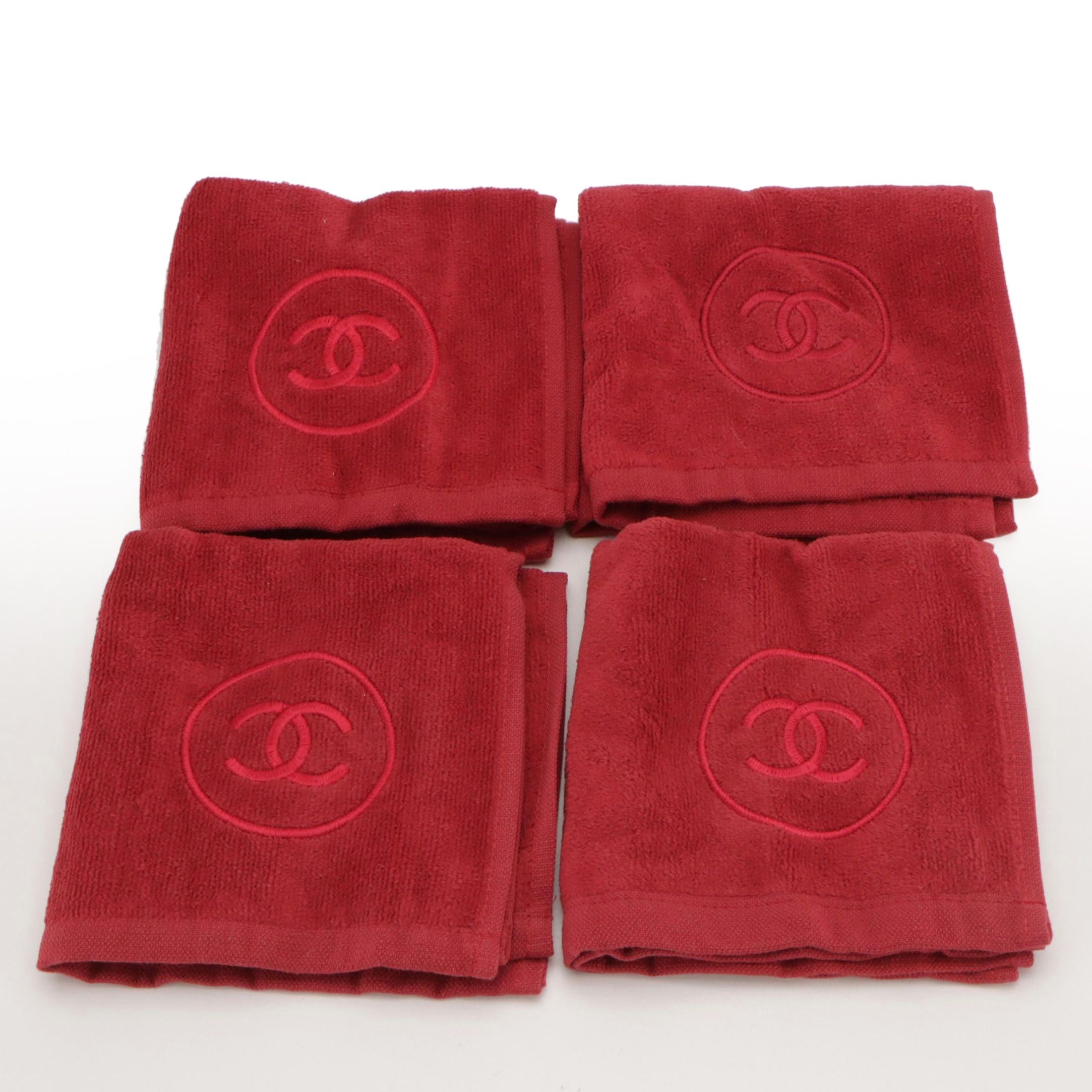 Chanel Beauté Hand Towel Set in Red Cotton, With Box