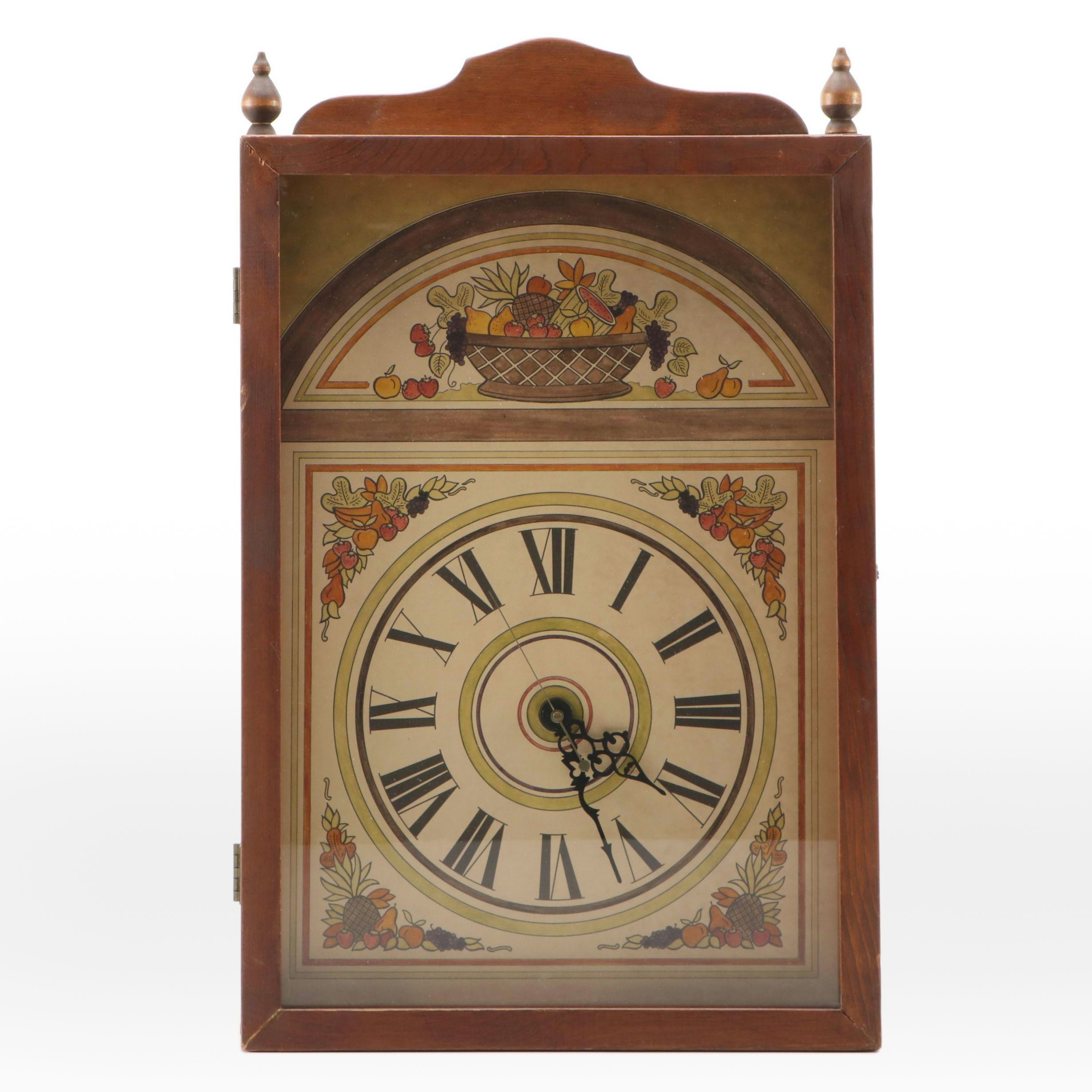 Fruit Basket Roman Numeral Swinging Door Wood Wall Clock