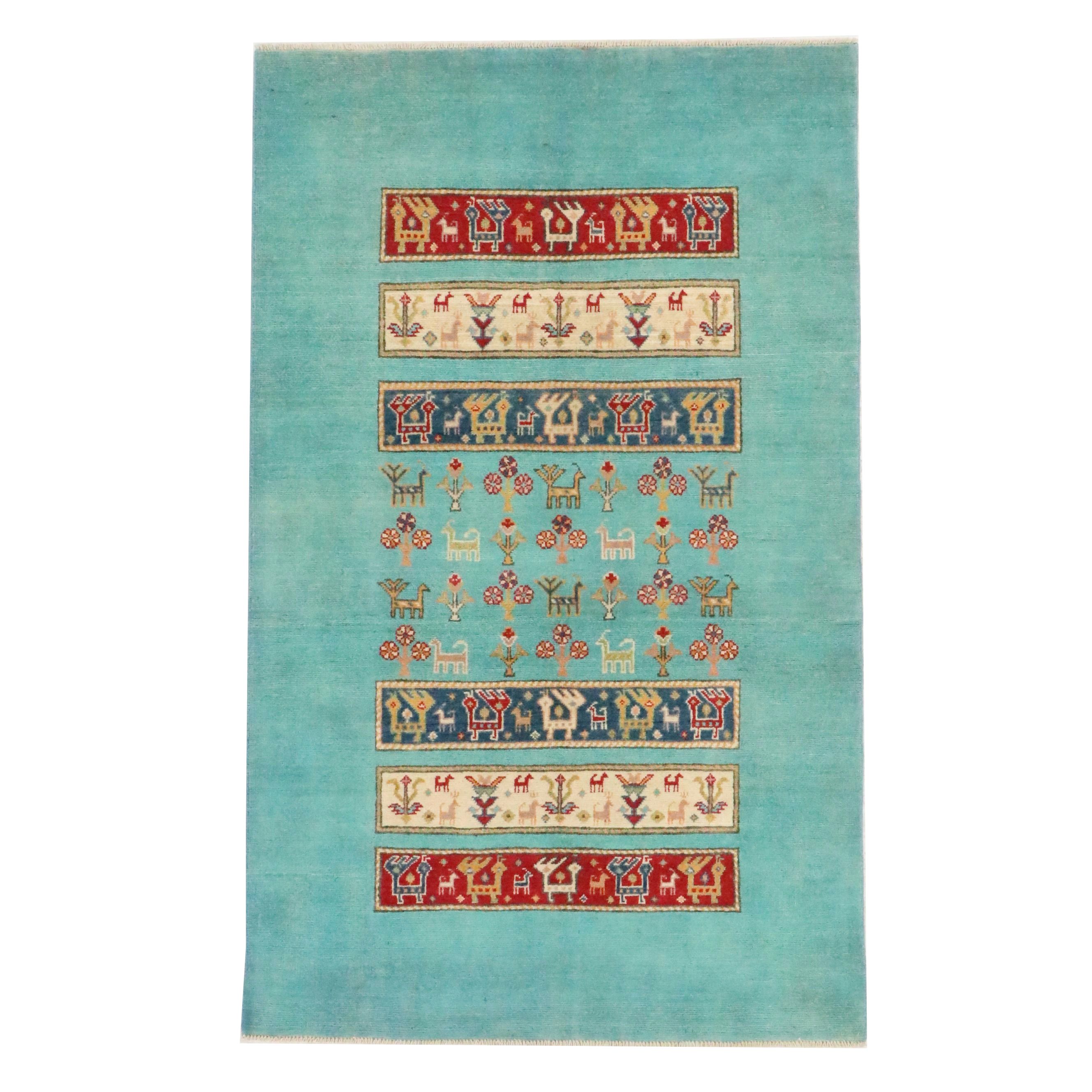 3'10 x 6'4 Hand-Knotted Afghan Kazak Area Rug
