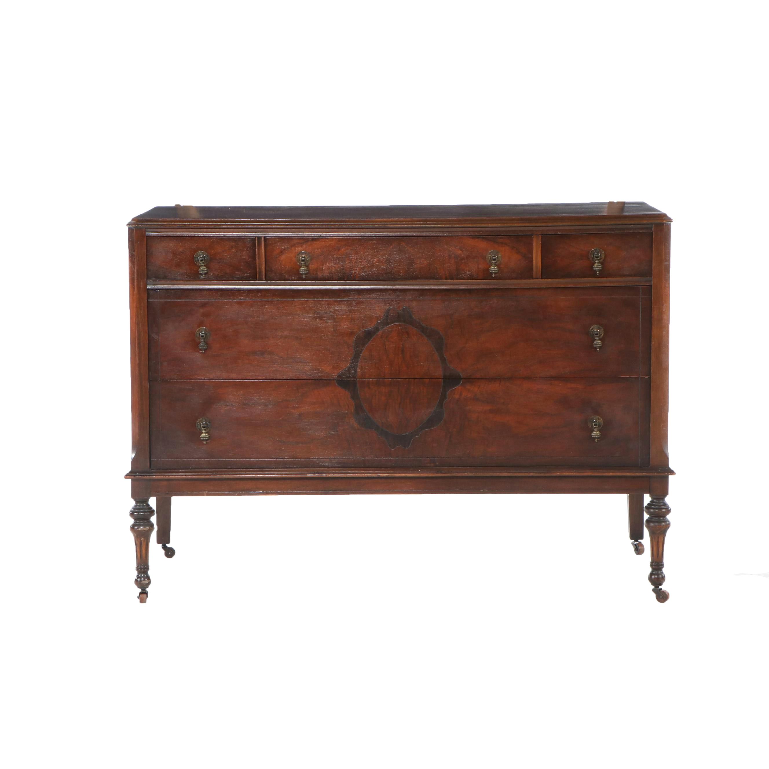 Edwardian Burl Wood and Walnut Dresser with Mirror, Early 20th Century