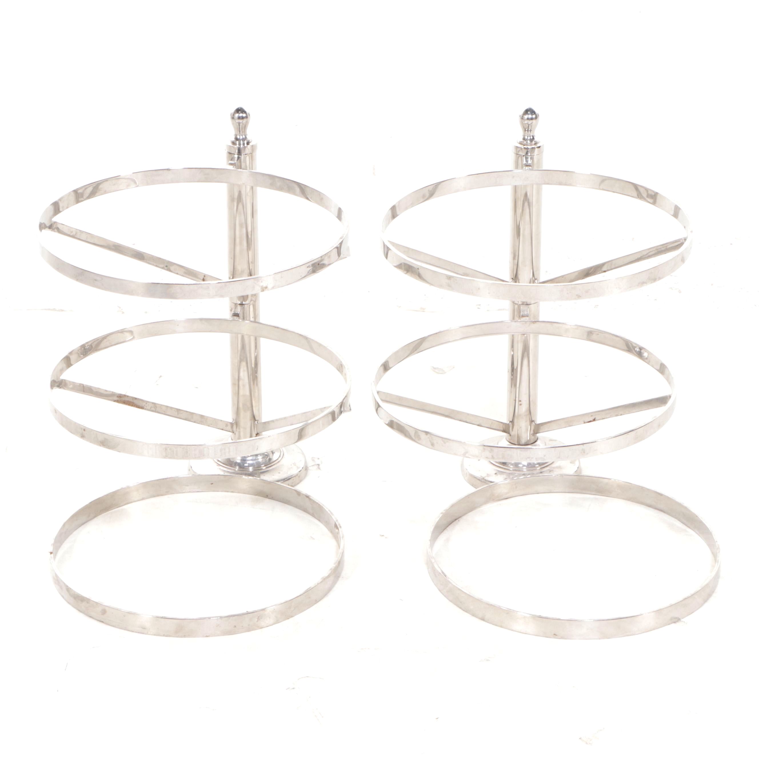 Pair of Nickel Finished Metal Three-Tiered Serving Stands
