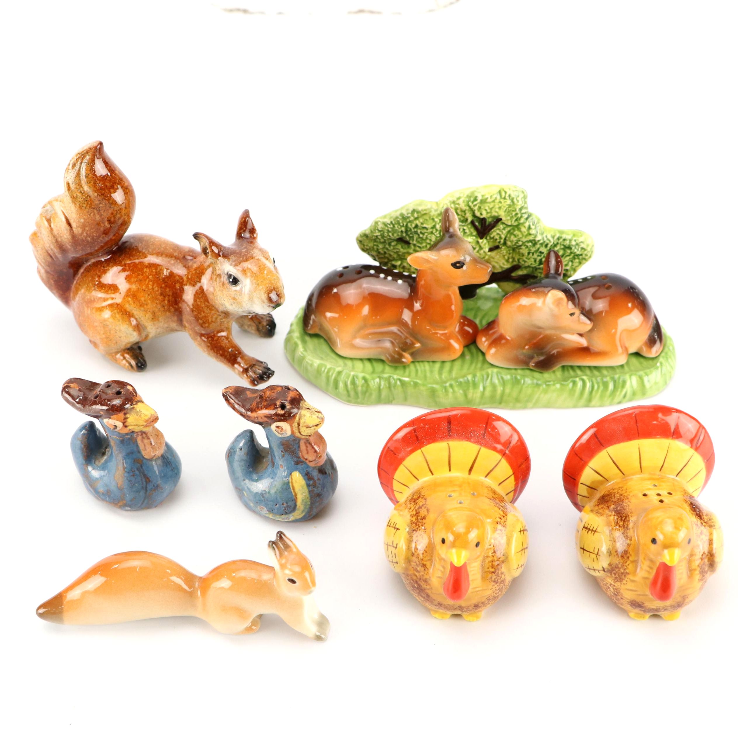 Lomonosov Porcelain with Other Squirrel Figurines and Novelty Table Accessories