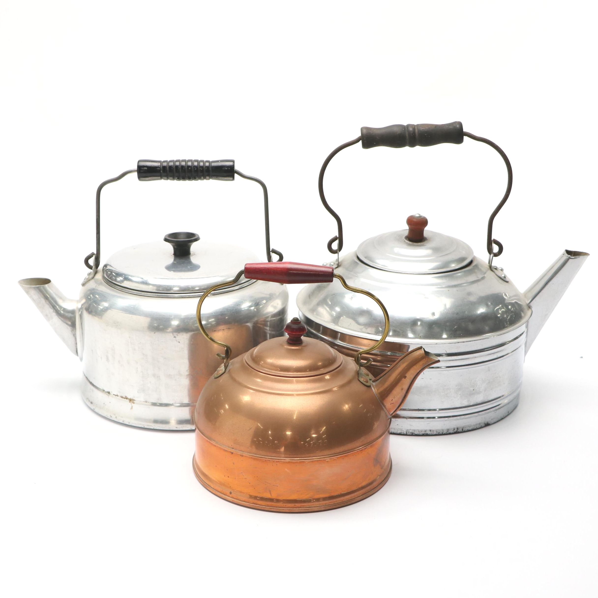 Revere Ware Copper with Art Deco Style Aluminum Kettles, Early/Mid-20th Century